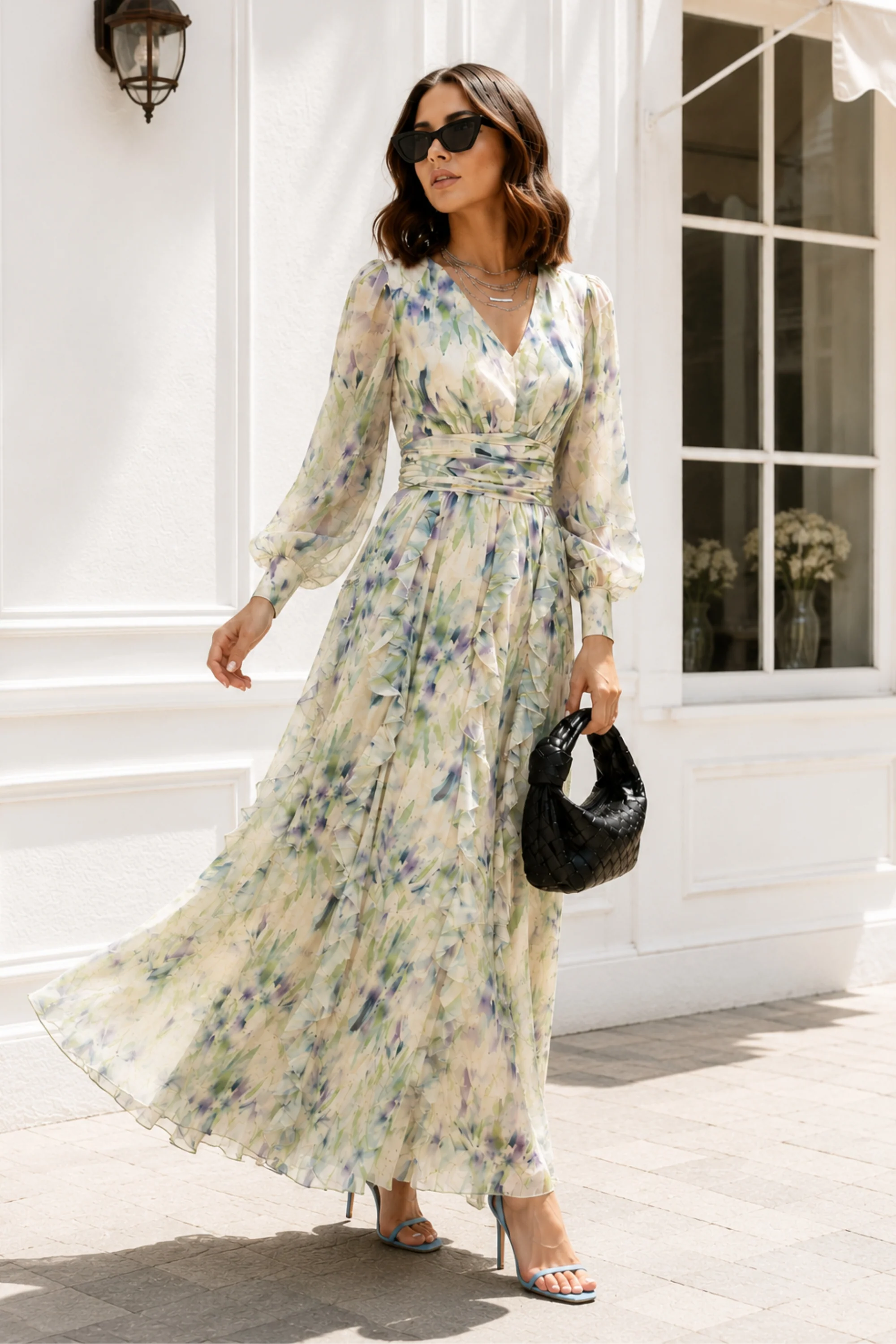 Wisteria Breeze Ruffle Maxi Dress