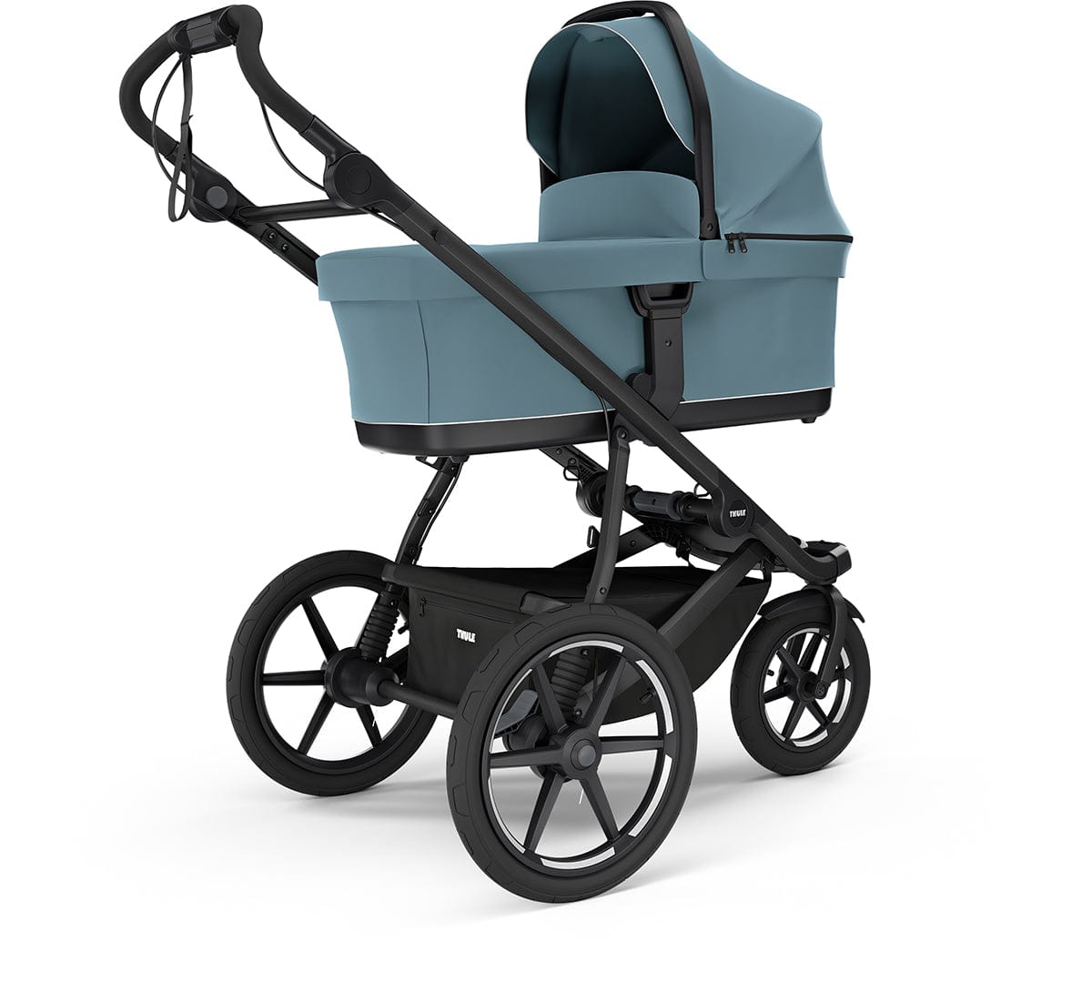 Thule Urban Glide 3 Single Jogging Stroller with NON-Magnetic Buckle + Bassinet Bundle - Mid-Blue