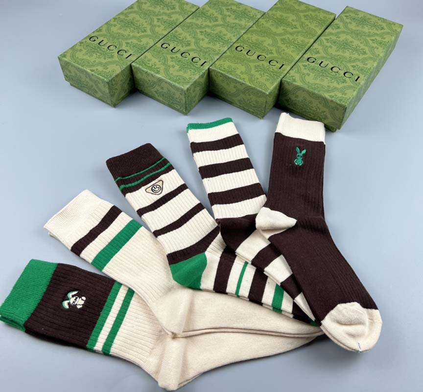 Set of 5 Pairs of Cotton Anti-bacterial Crew Socks WZ-924000174
