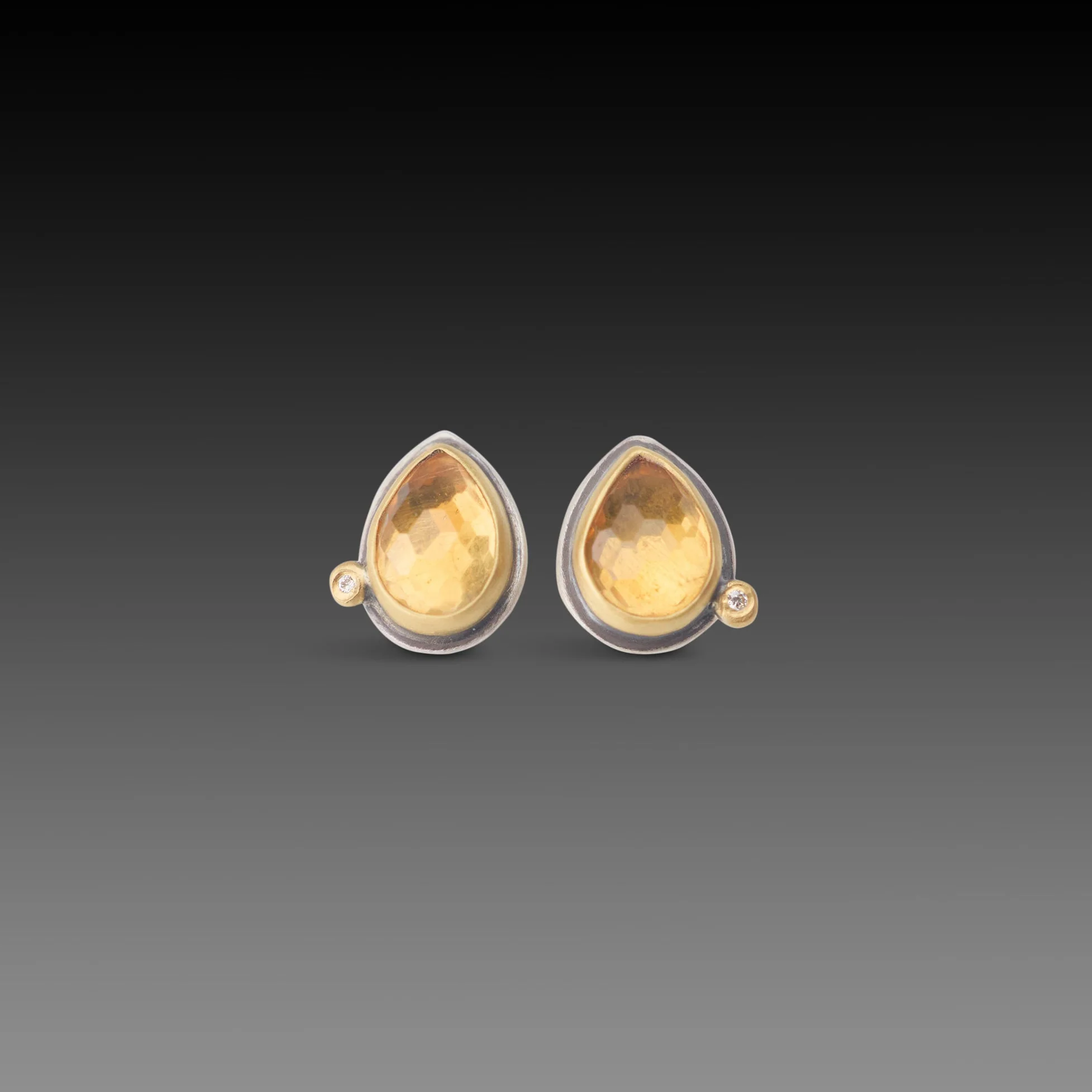 Citrine Stud Earrings with Diamond Dot