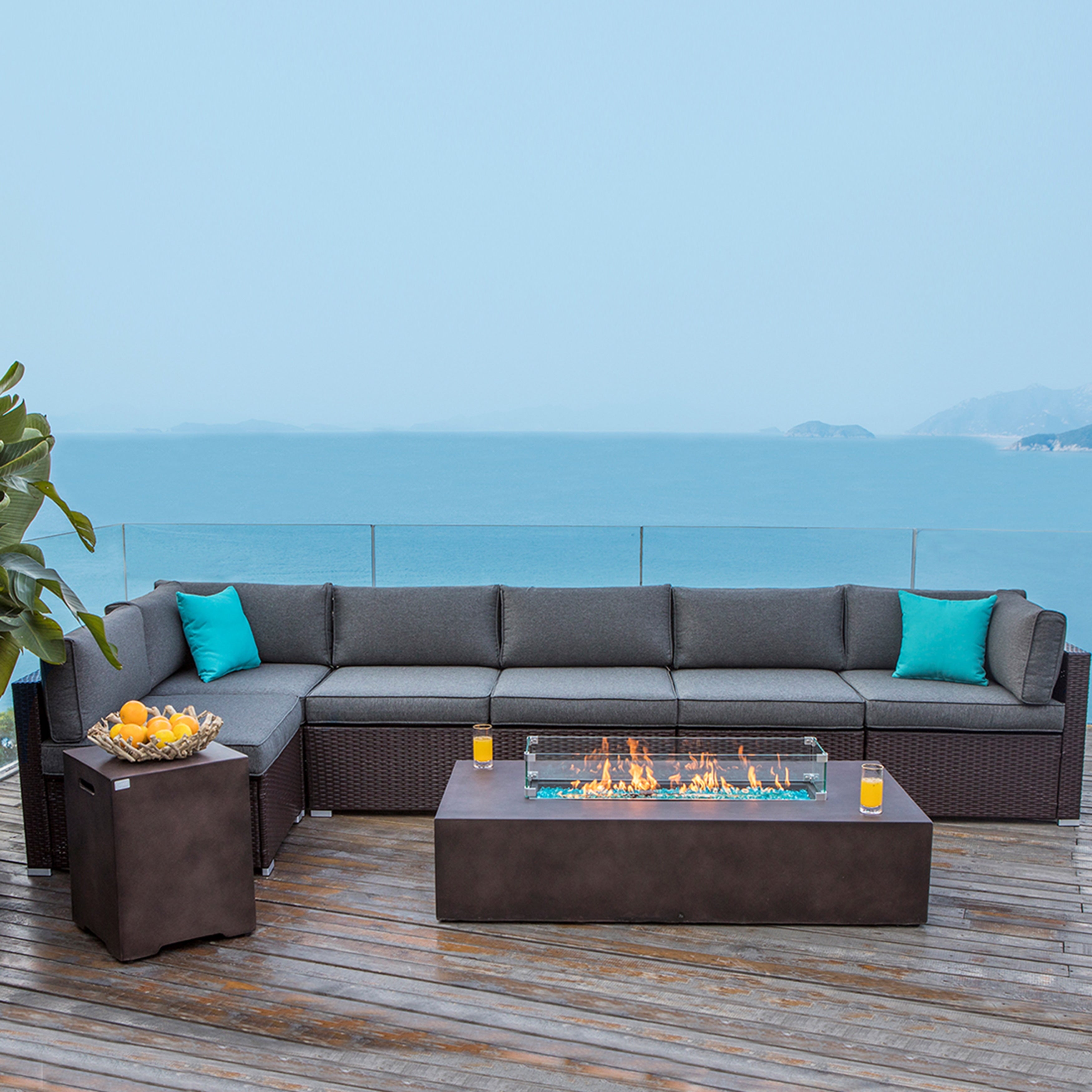 COSIEST 9-piece Outdoor Sectional Sofa Set with Fire Table