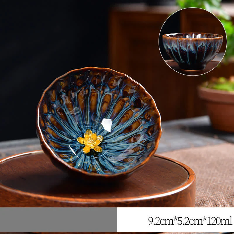 Lotus Peacock Dragon Phoenix Koi Fish Ceramic Teacup Inlaid Tea Cups 120ml