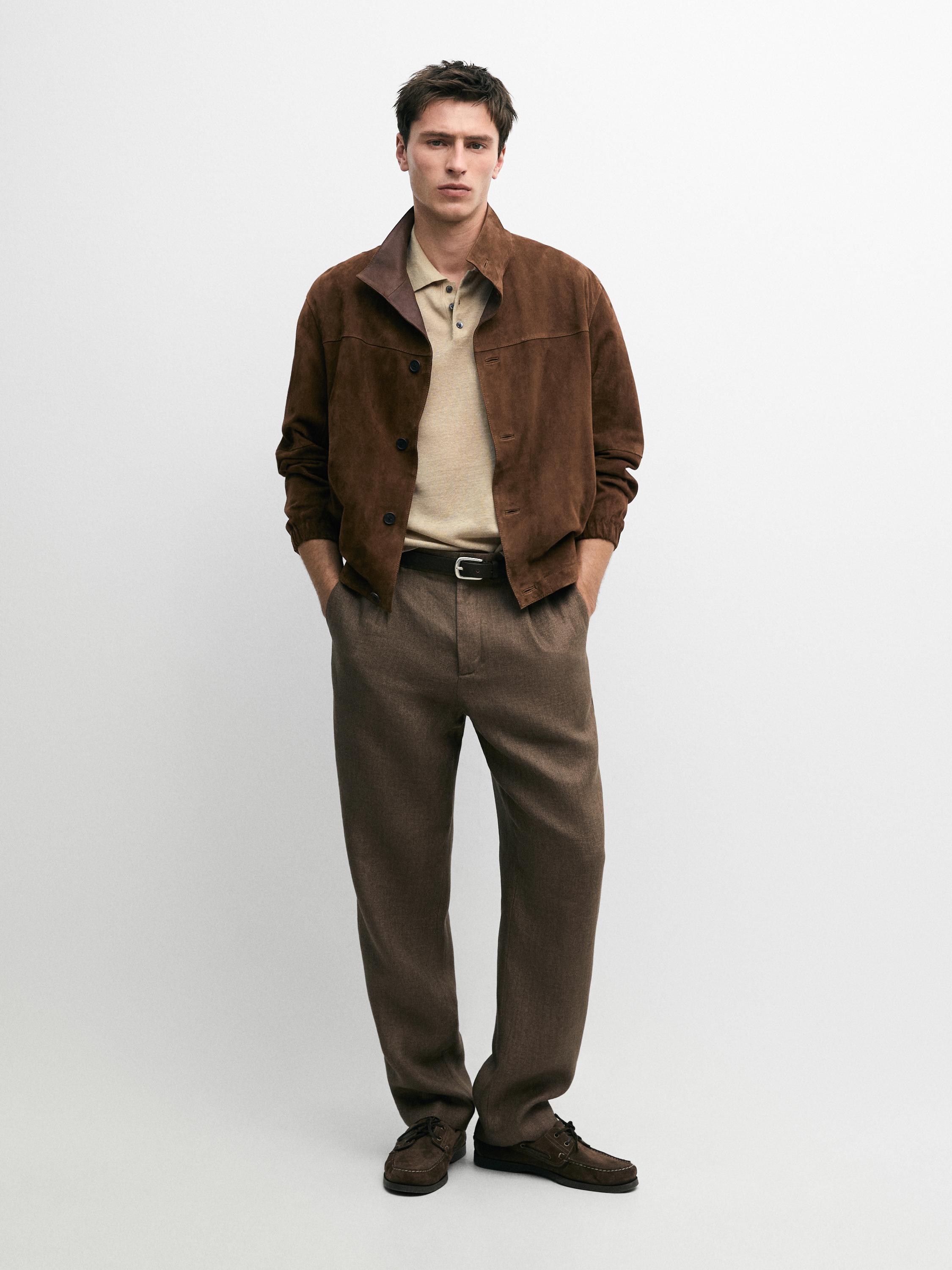 Pantalón detalle espiga lino total look