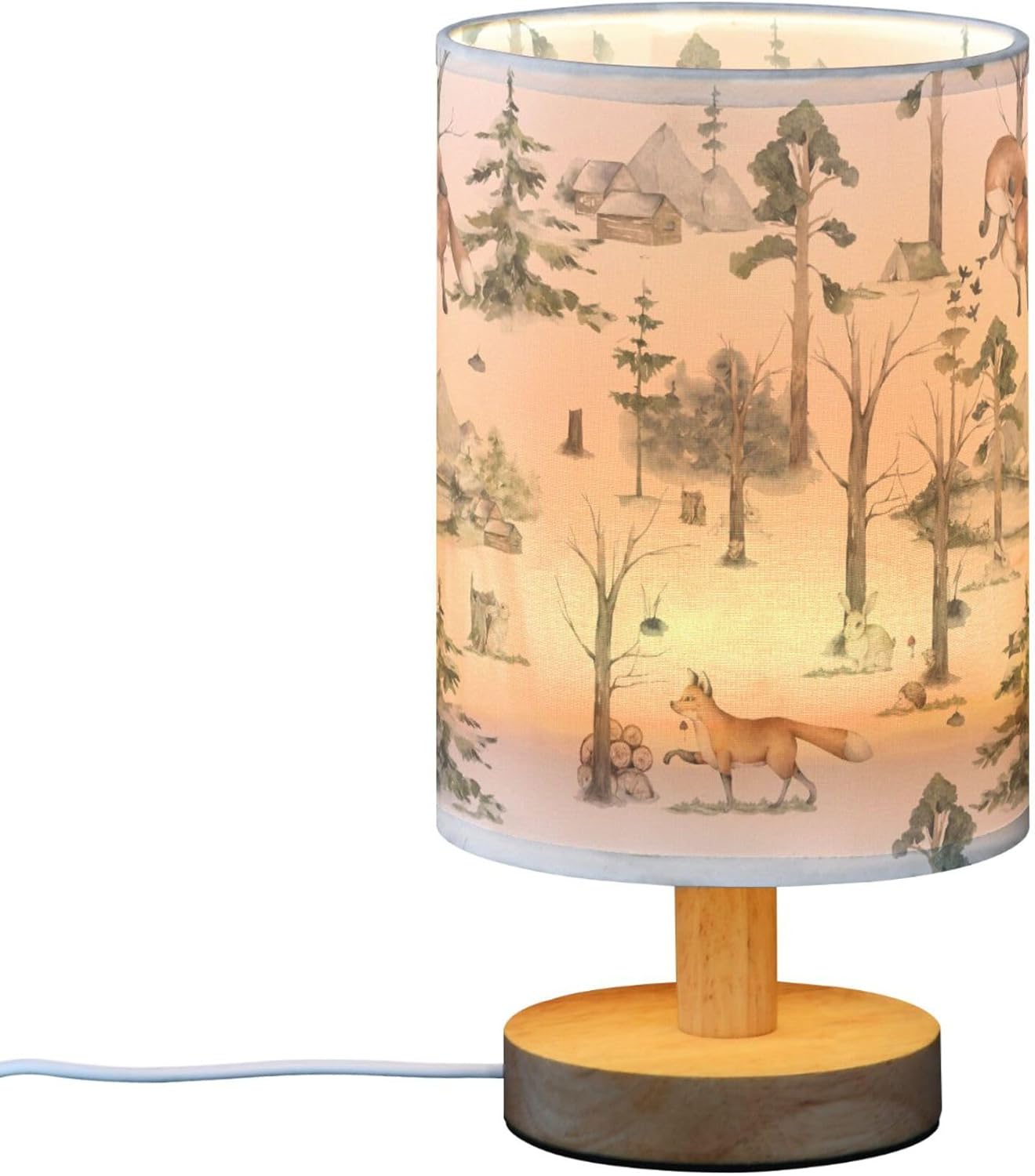 Table Lamp Watercolor Woodland Animal Pattern Fox Rabbit Hedgehog Bird Nightstand Lamp