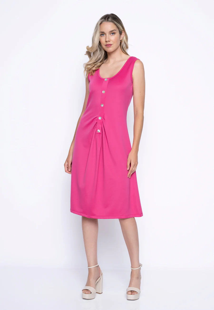Sleeveless Mid-Length Dress With Button Embellishments