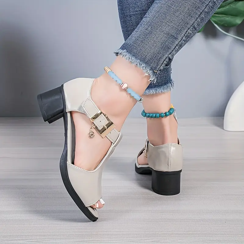 Fish mouth sandals summer new chunky mid-heel shoes