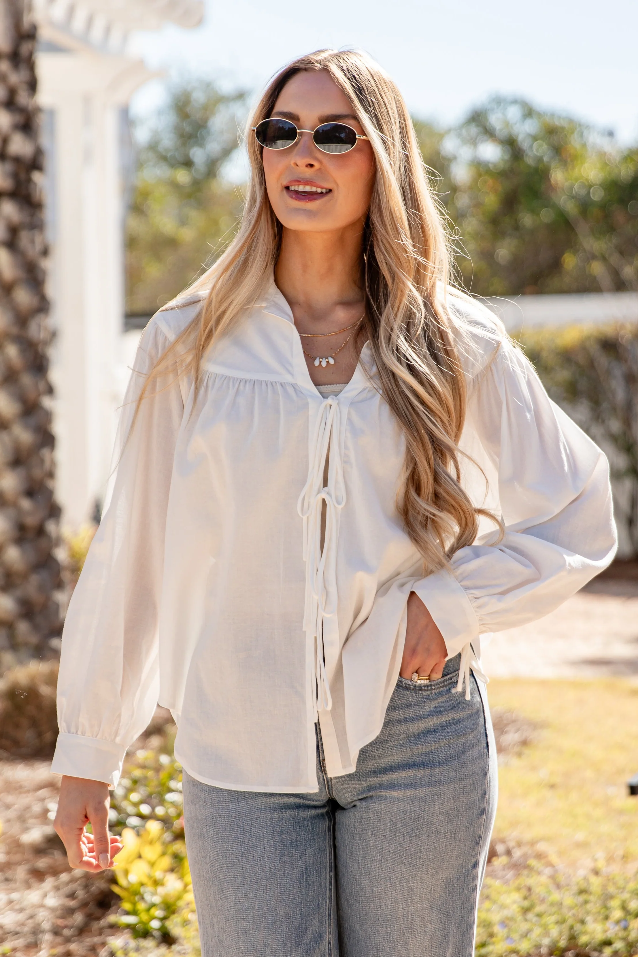 Fresh Start Tie-Front White Blouse
