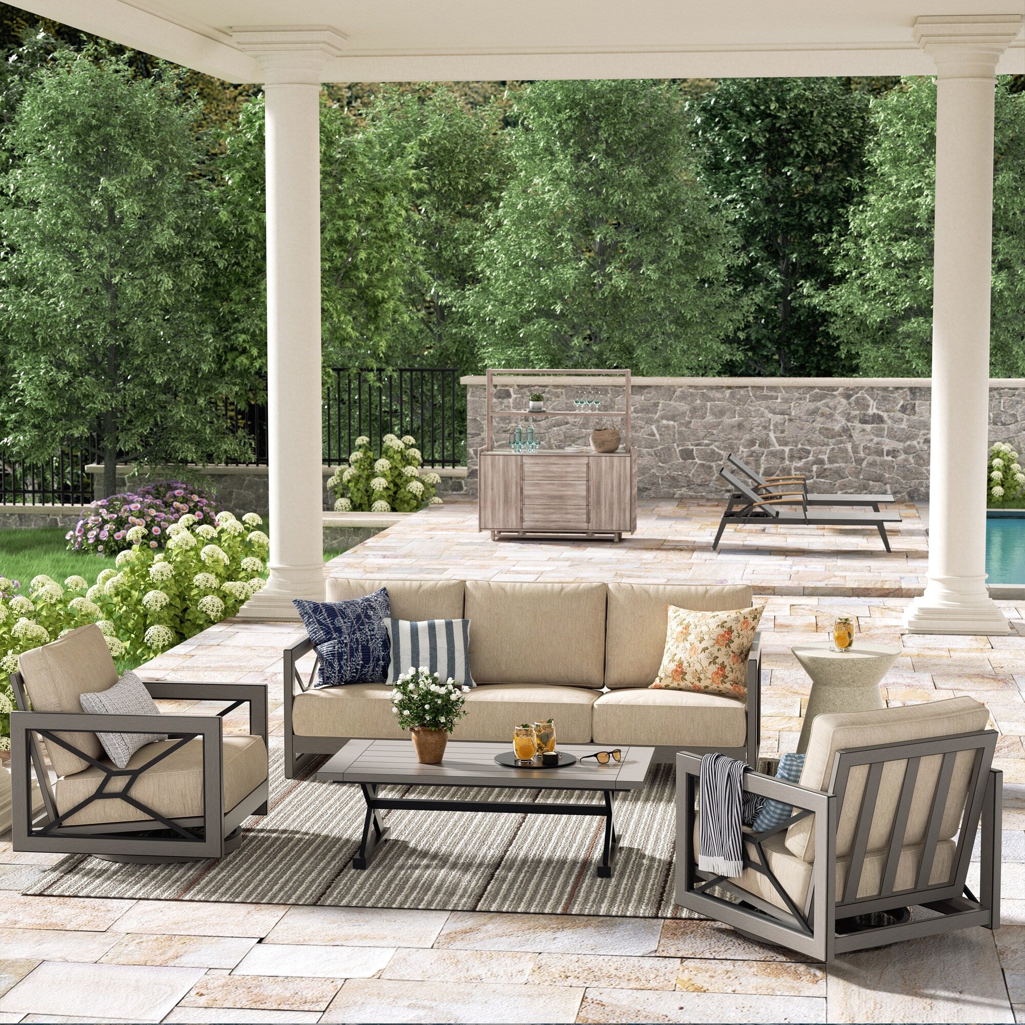 Outdoor Club Swivel Chair with Sunbrella Cushion