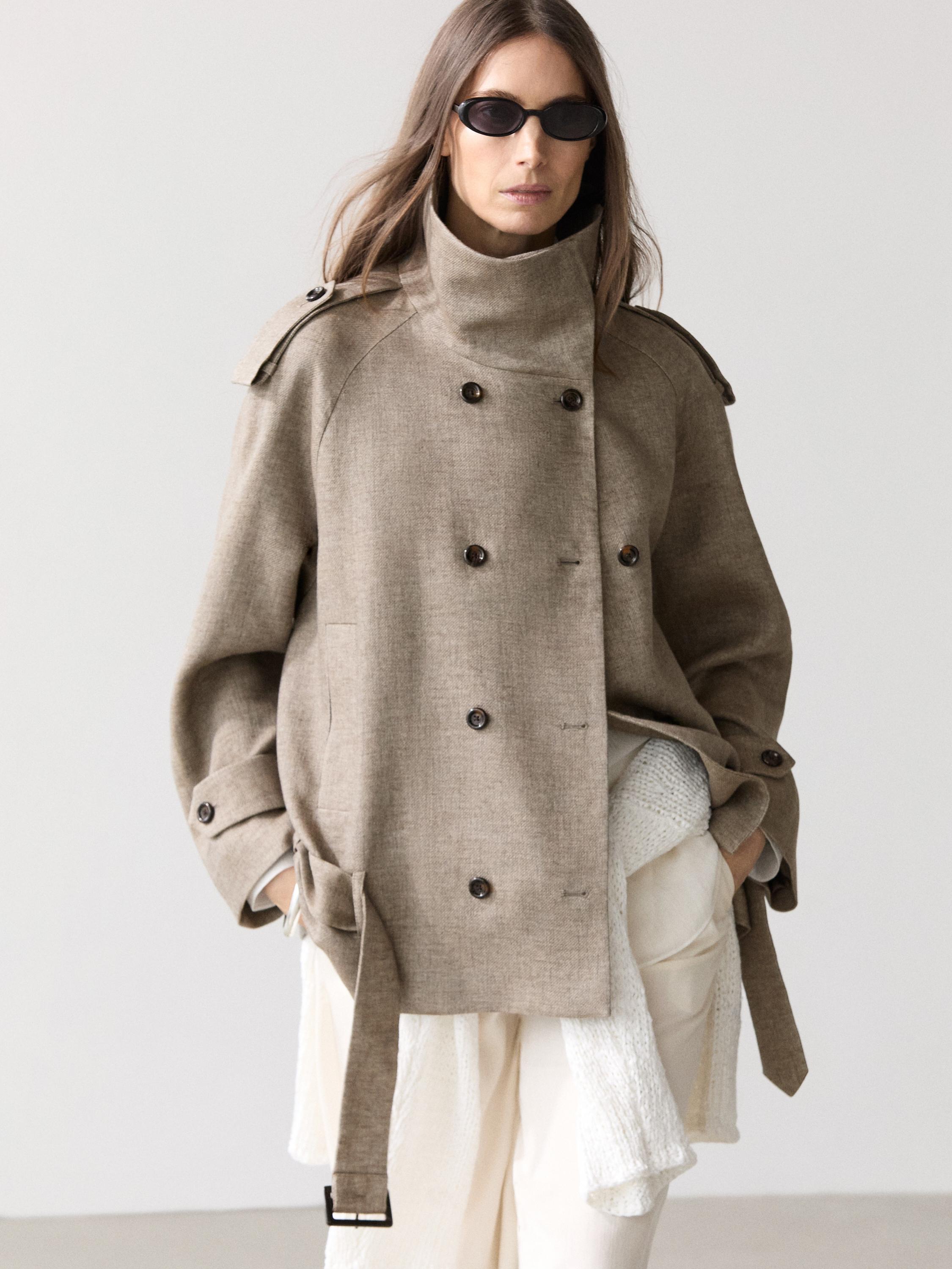 Trench cuello alto melange lino