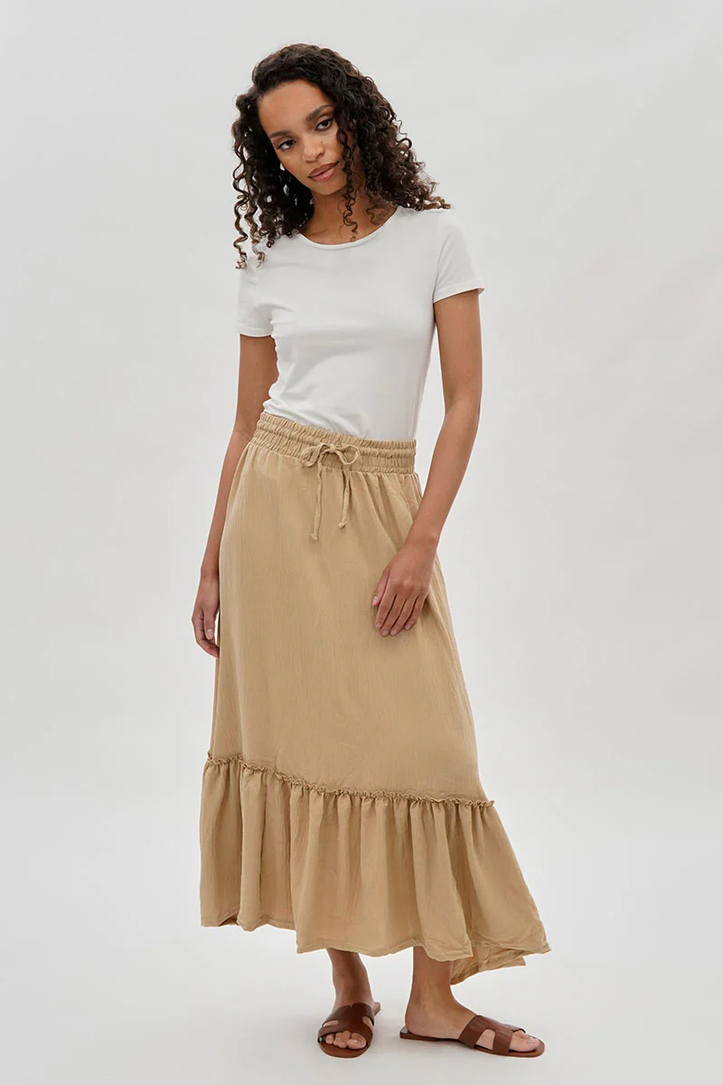Vintage Tiered Cinched Skirt - Cream
