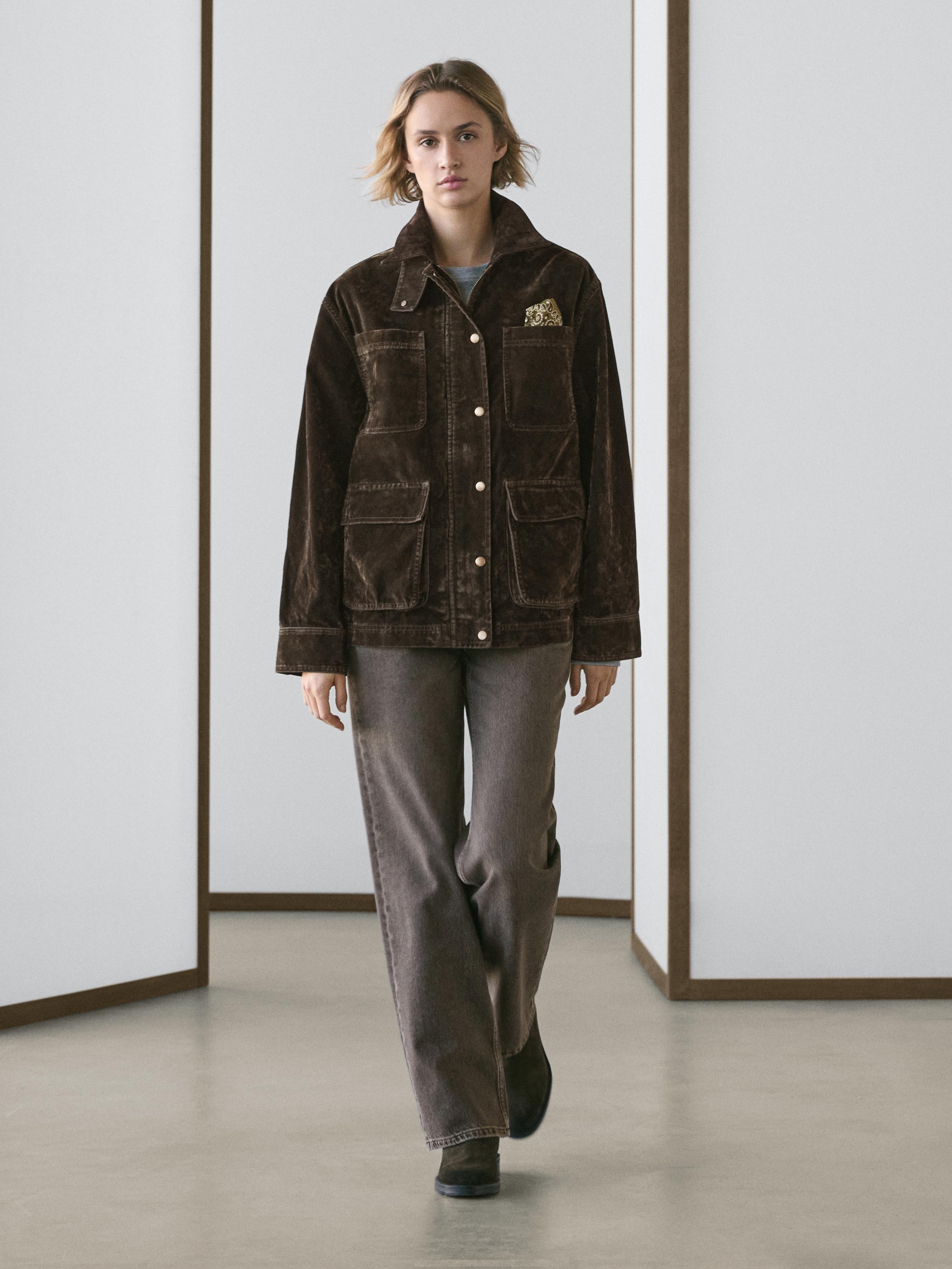 Chaqueta denim flock detalle cuello