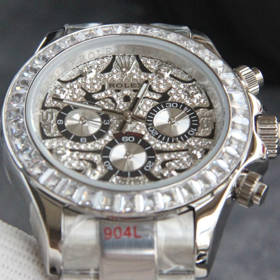 Rolxx Daytona Eye of the Tiger 40mm White Gold Dial Steel Watch Band Size:40mm