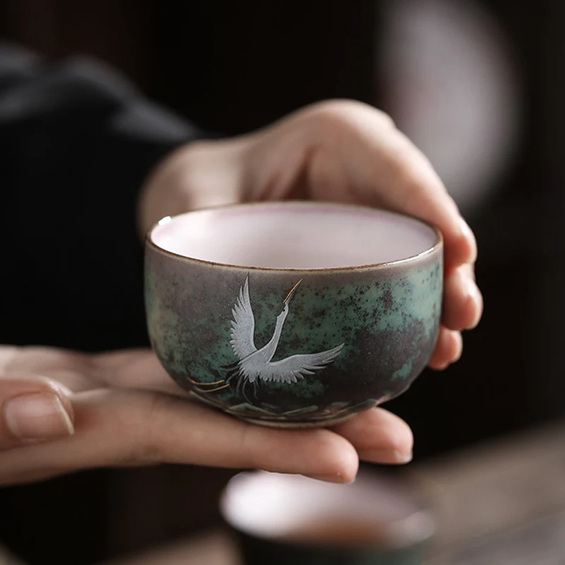 Auspicious Crane Ceramic Teacup Kung Fu Tea Cup Bowl