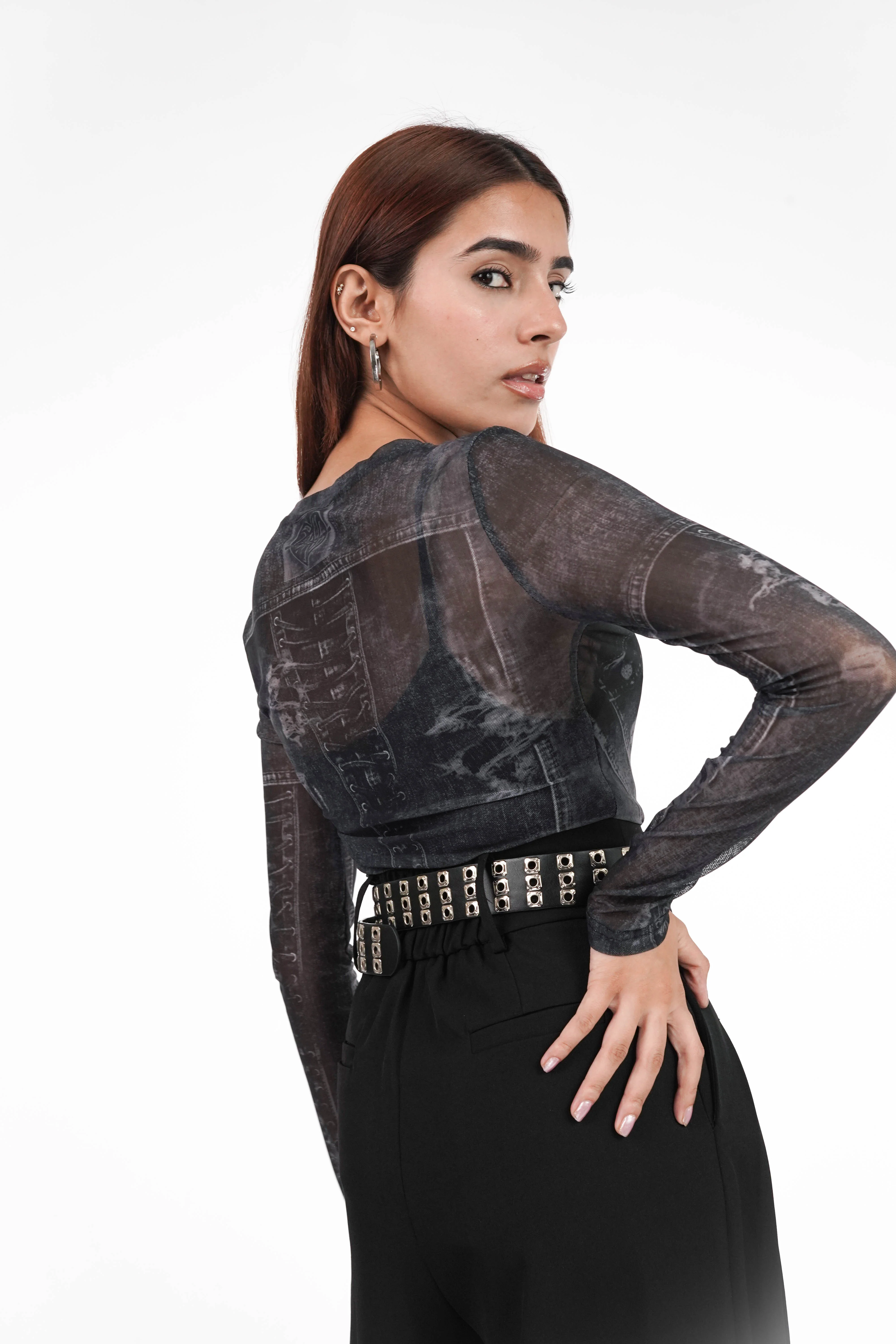 Black Grunge Mesh Top