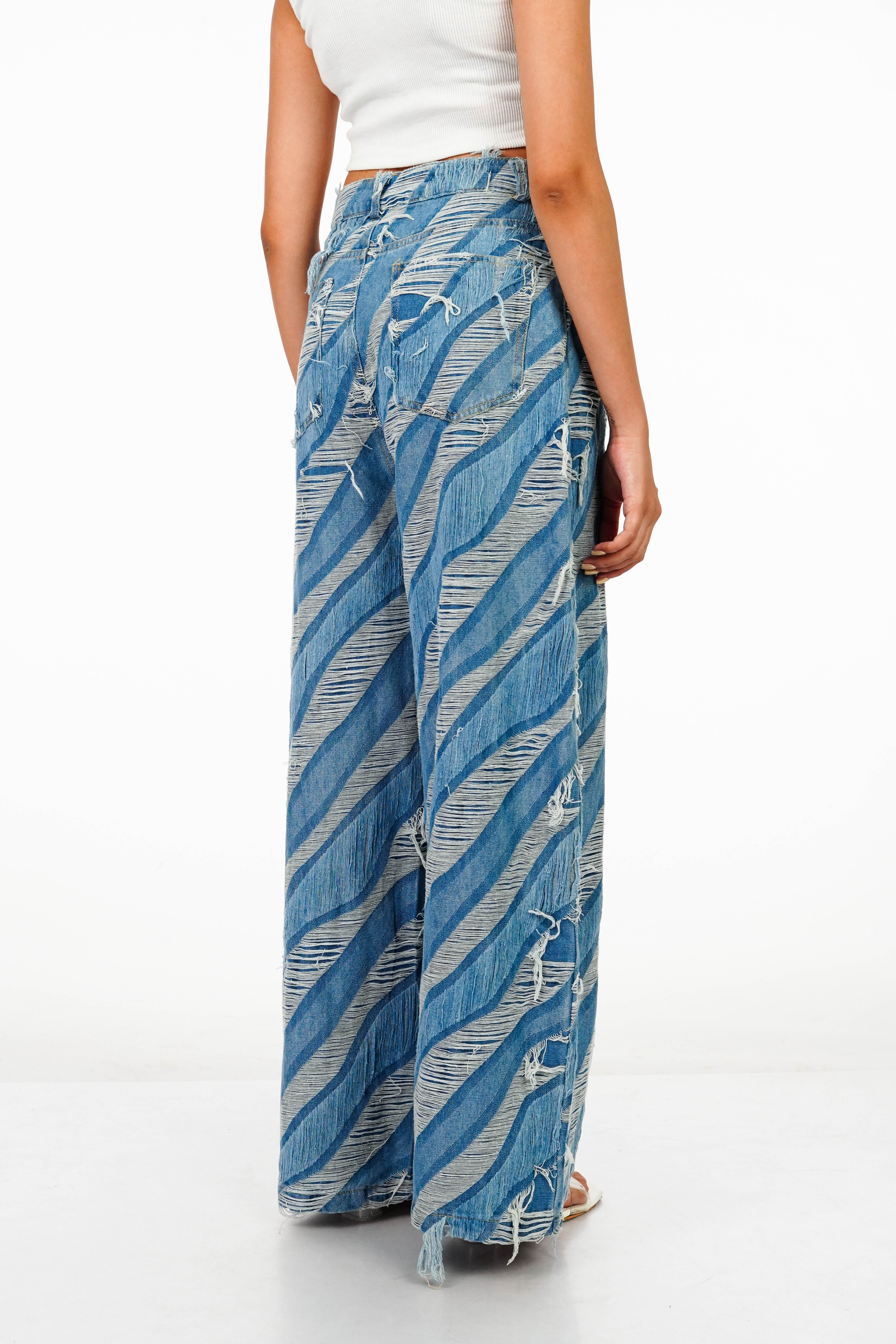 Wavy Distressed Wide Leg Denims