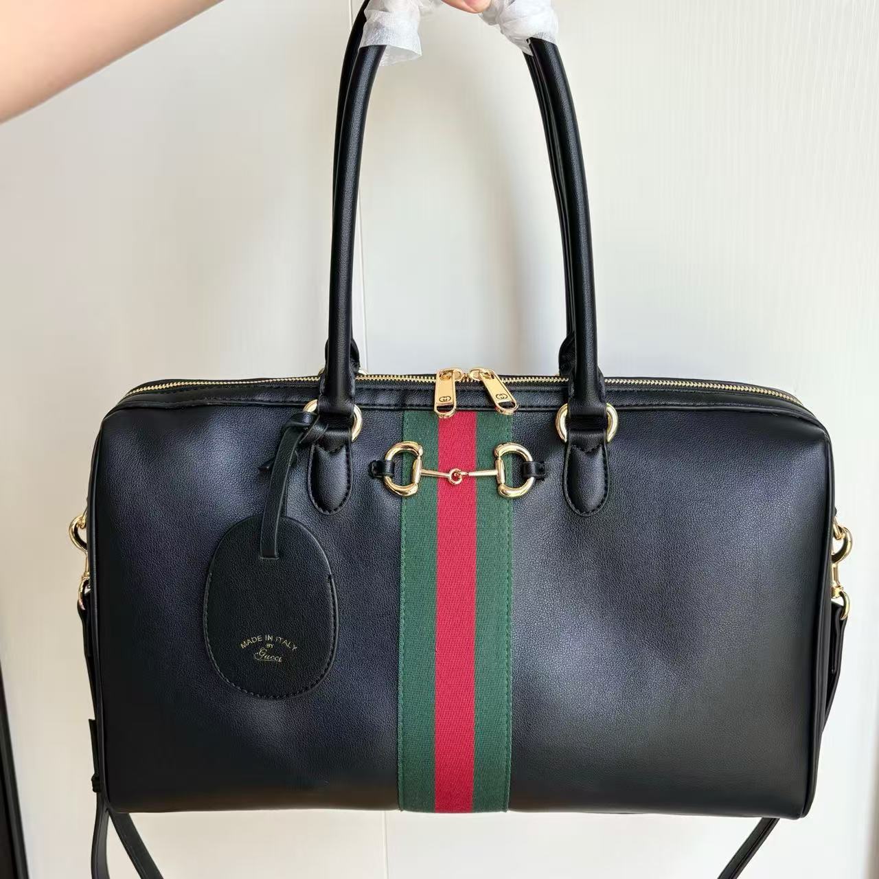 Black leather handbag 15.2″ × 8.9″ × 5.1″
