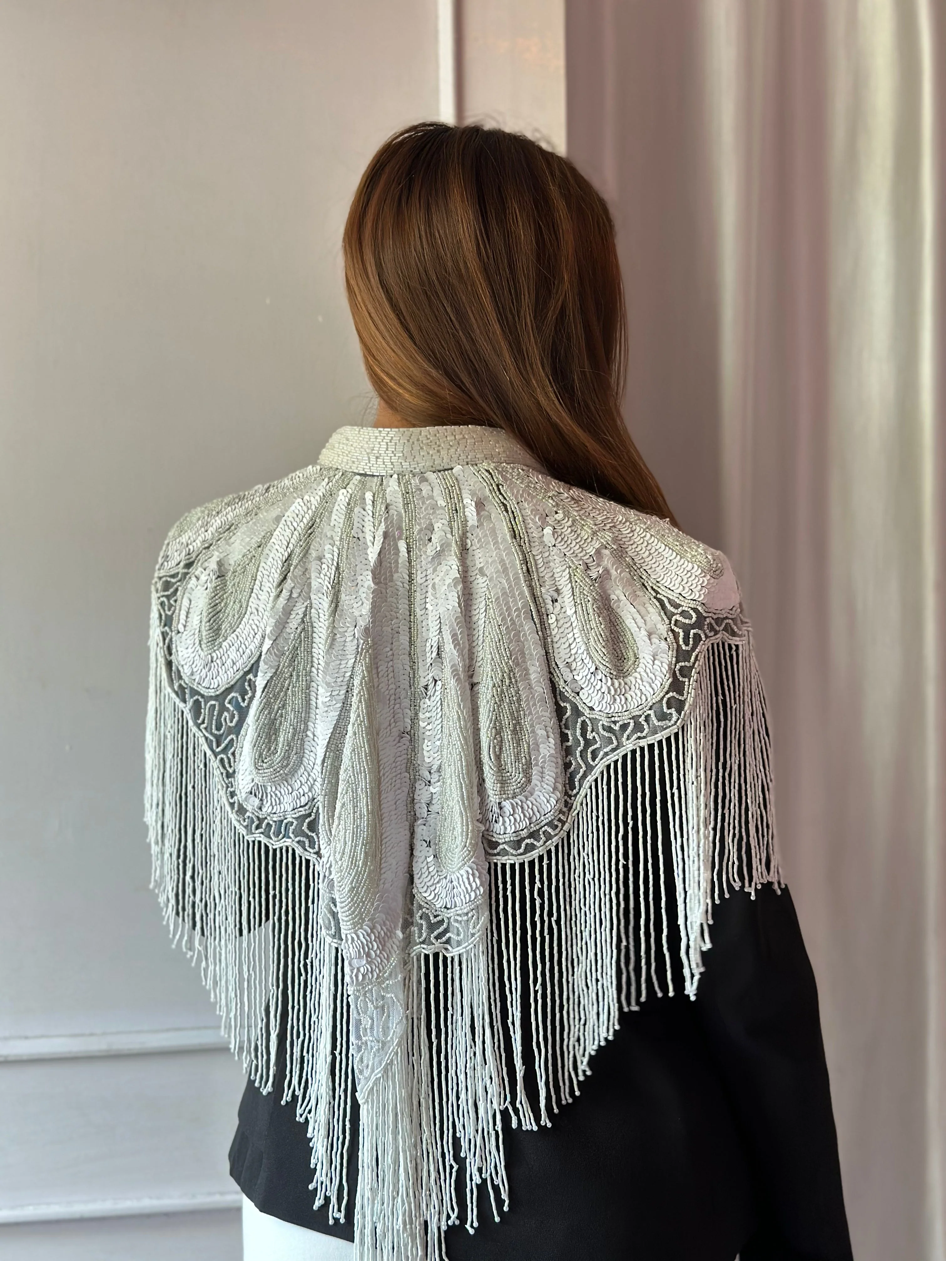 Paisley Hand Embellished Cape with Minimal Motifs