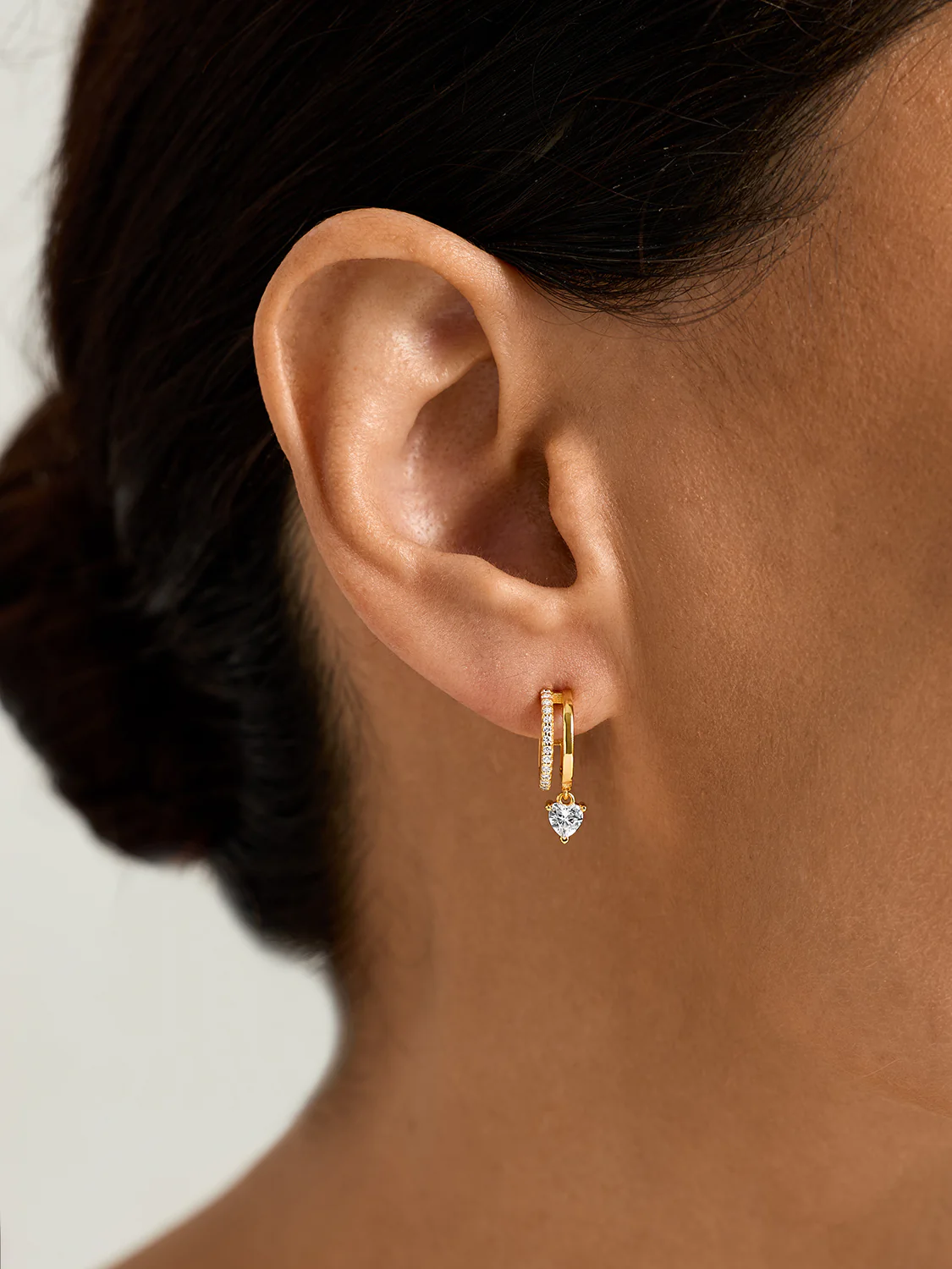 Pave Heart Drop Double Hoops