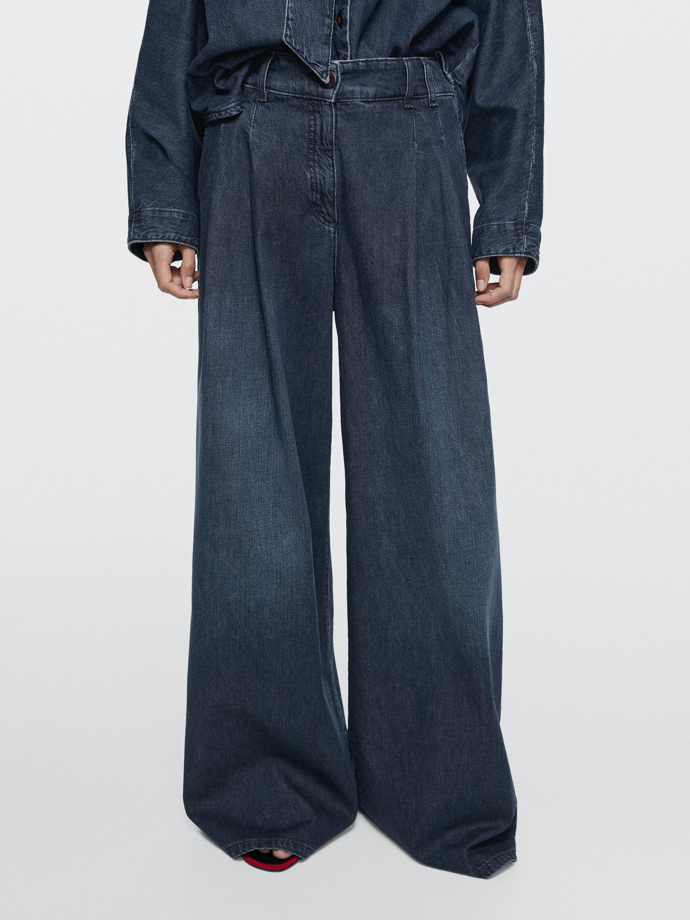 Jeans wide leg pinzas tiro alto