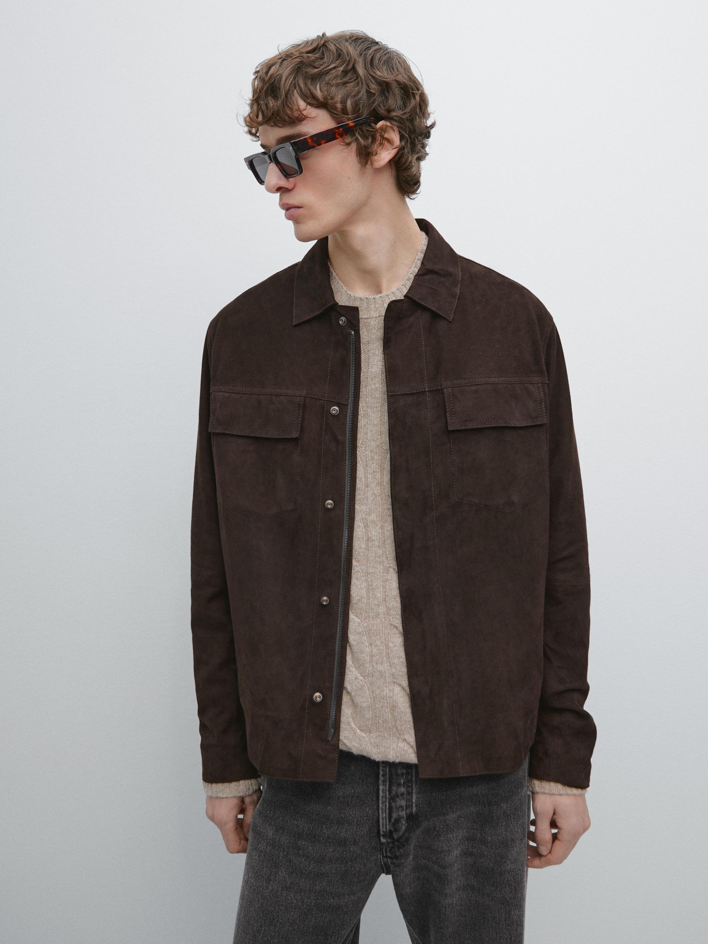 Chaqueta bolsillos piel ante
