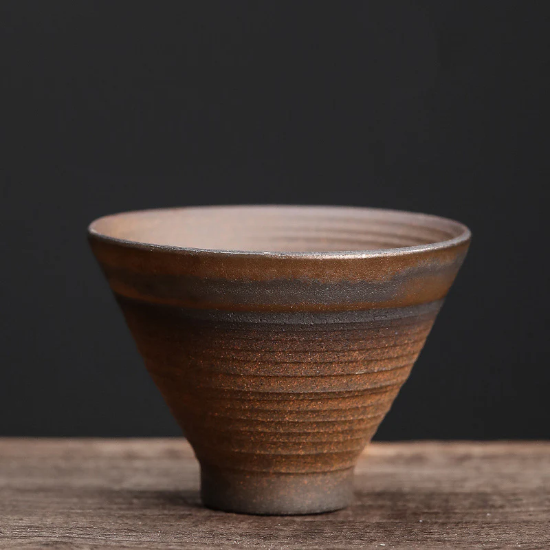Simple Brown Striped Texture Ceramic Teacup Kung Fu Tea Cup Bowl