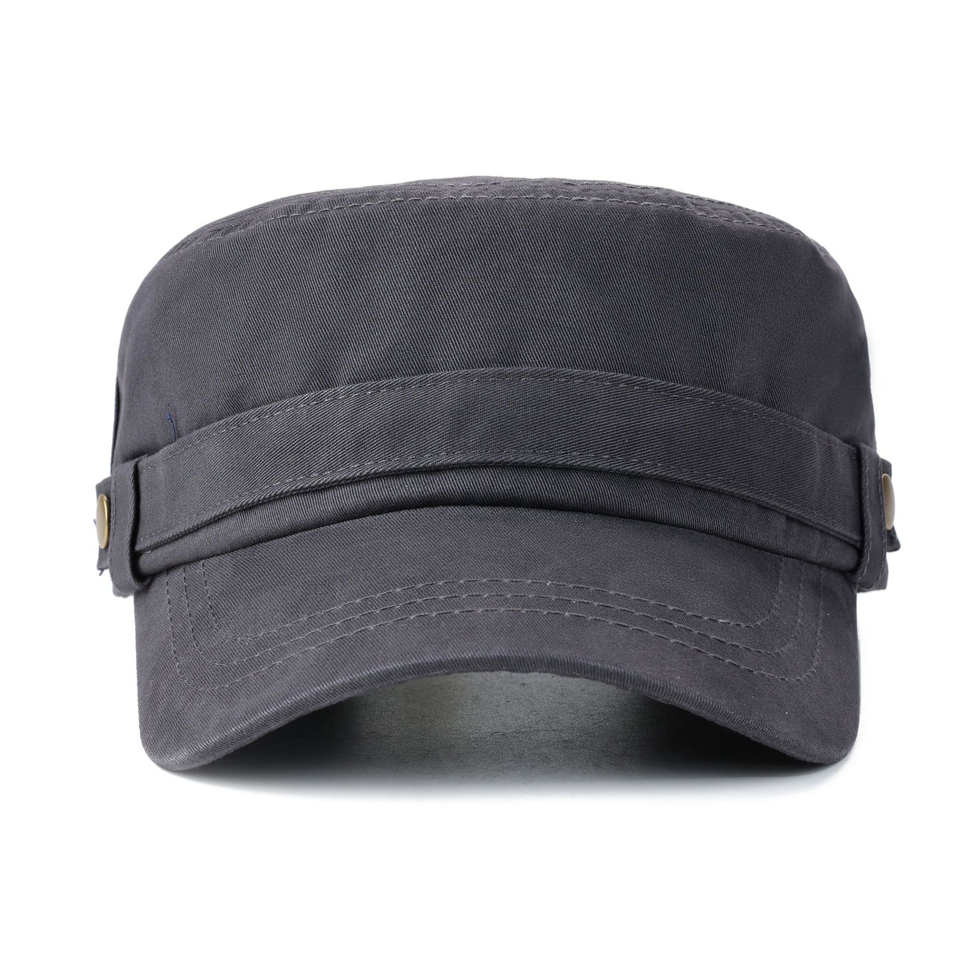 Men's Retro Washed Flat-Top Curved Brim Adjustable Cadet Cap