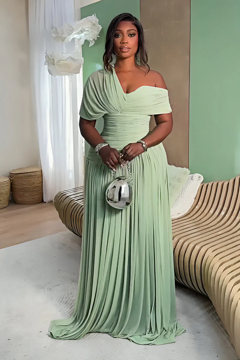 Mint Green Pleated Maxi Dress