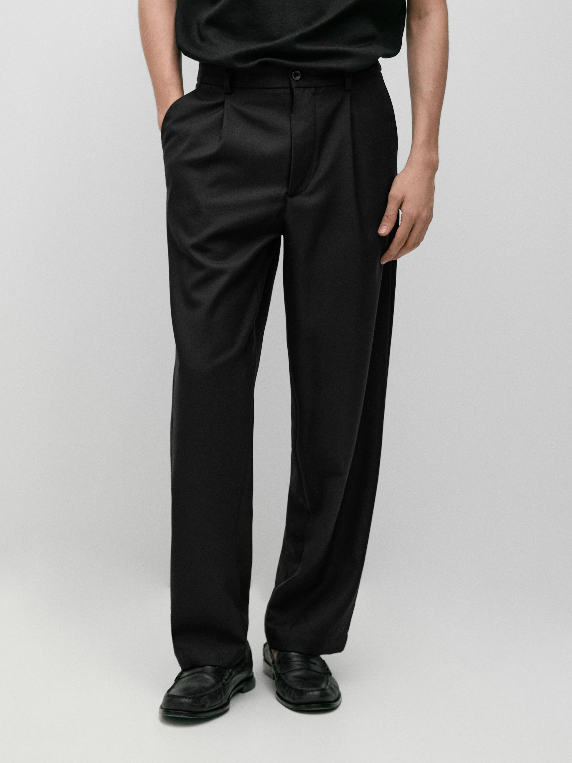 Pantalón relaxed fit pinzas con lana fría