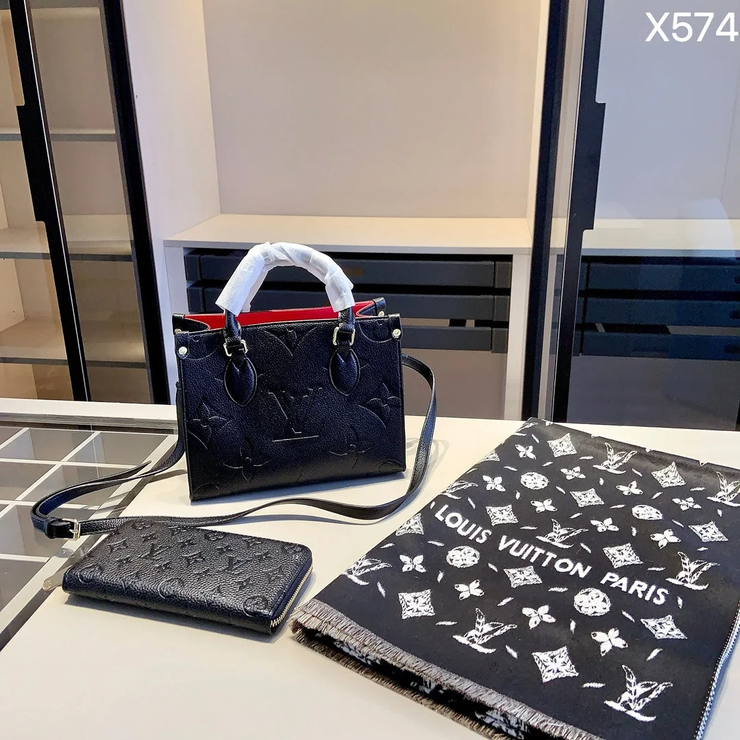 [Louis Vuitton] 3-piece set ☆ On-the-Go PM tote bag | Comes with the latest wallet & scarf ♪ The perfect combination for spring outings!