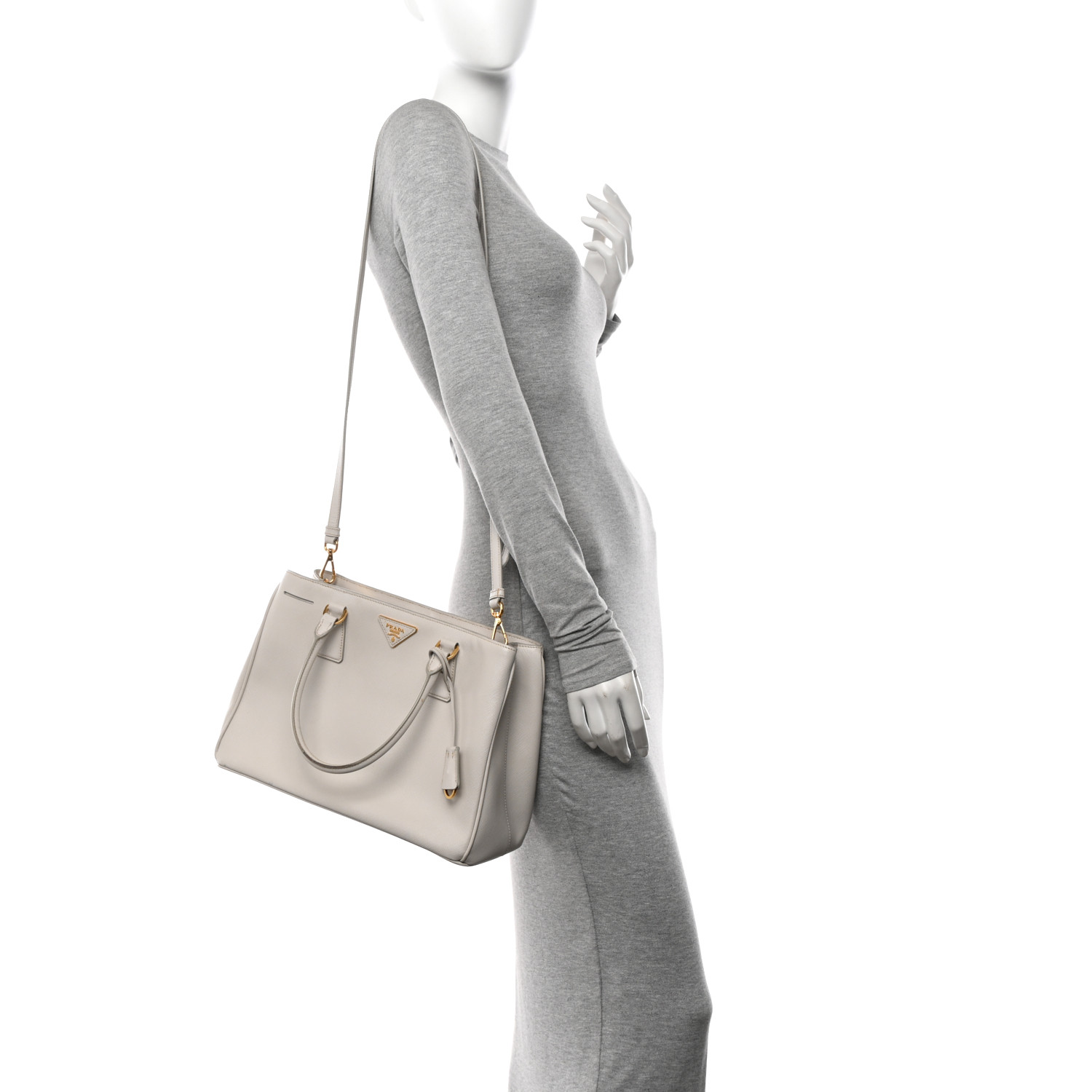 Saffiano Medium Galleria Double Zip Tote Talco