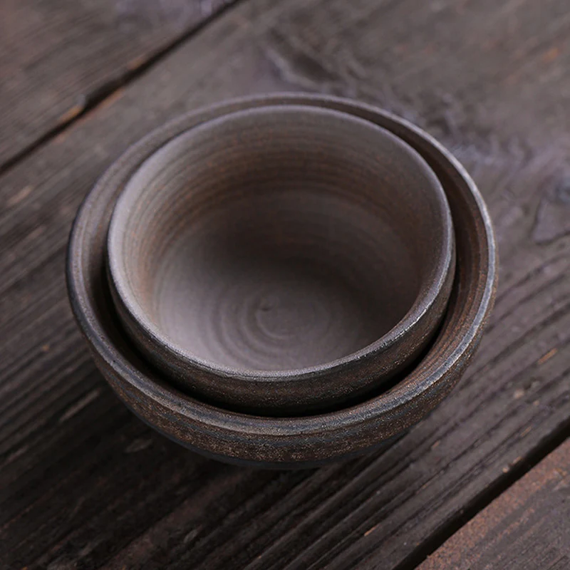 Simple Brown Striped Texture Ceramic Teacup Kung Fu Tea Cup Bowl