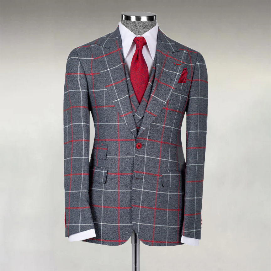 Men's Business Contrast Plaid Two Button Lapel Blazer