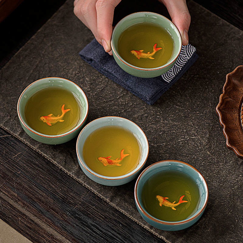 Hand Painted Koi Fish Ceramic Teacup Kung Fu Tea Cup 50ml