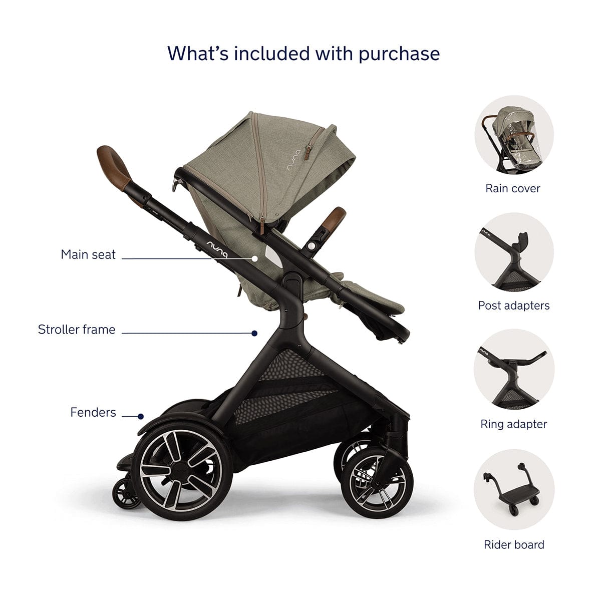 Nuna DEMI Next Stroller with Rider Board + DEMI Next Bassinet with Stand Bundle - Granite