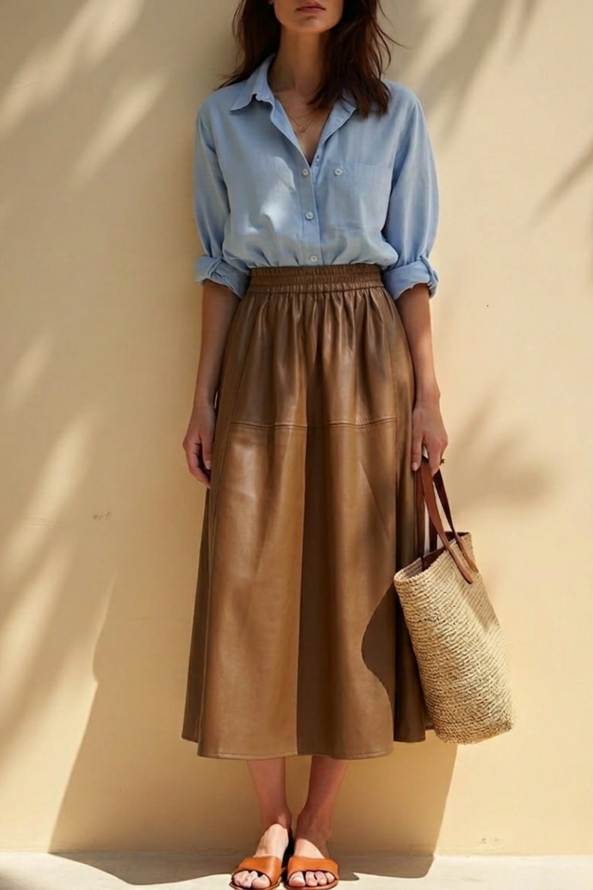Rustic Brown Leather Skirt