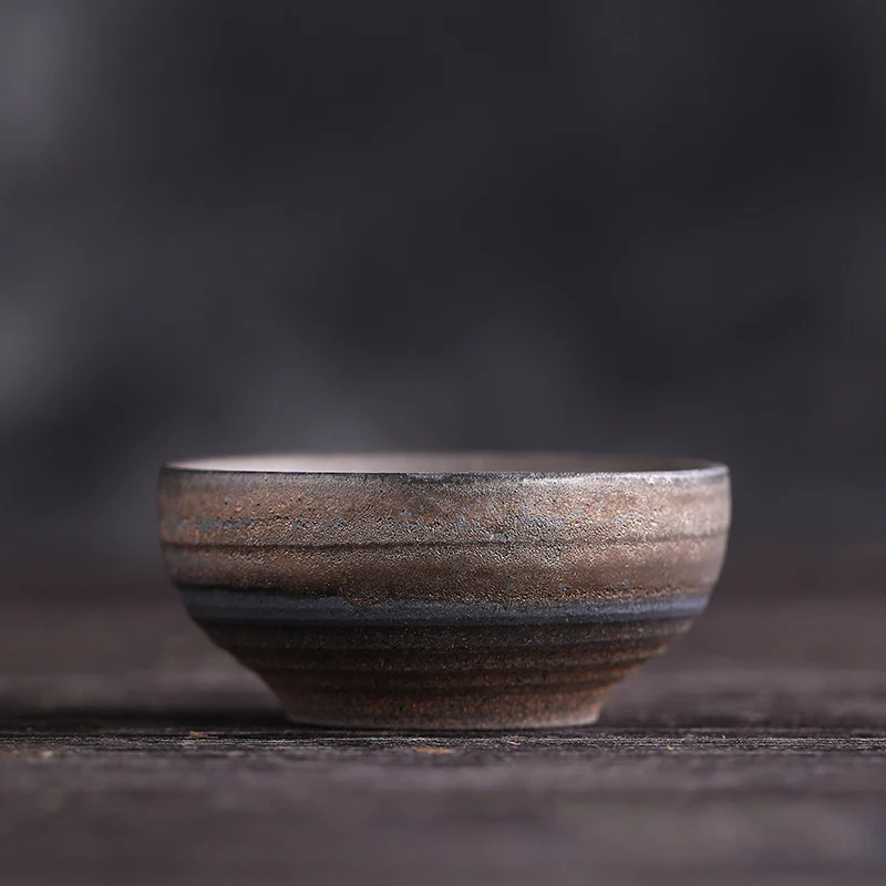 Simple Brown Striped Texture Ceramic Teacup Kung Fu Tea Cup Bowl