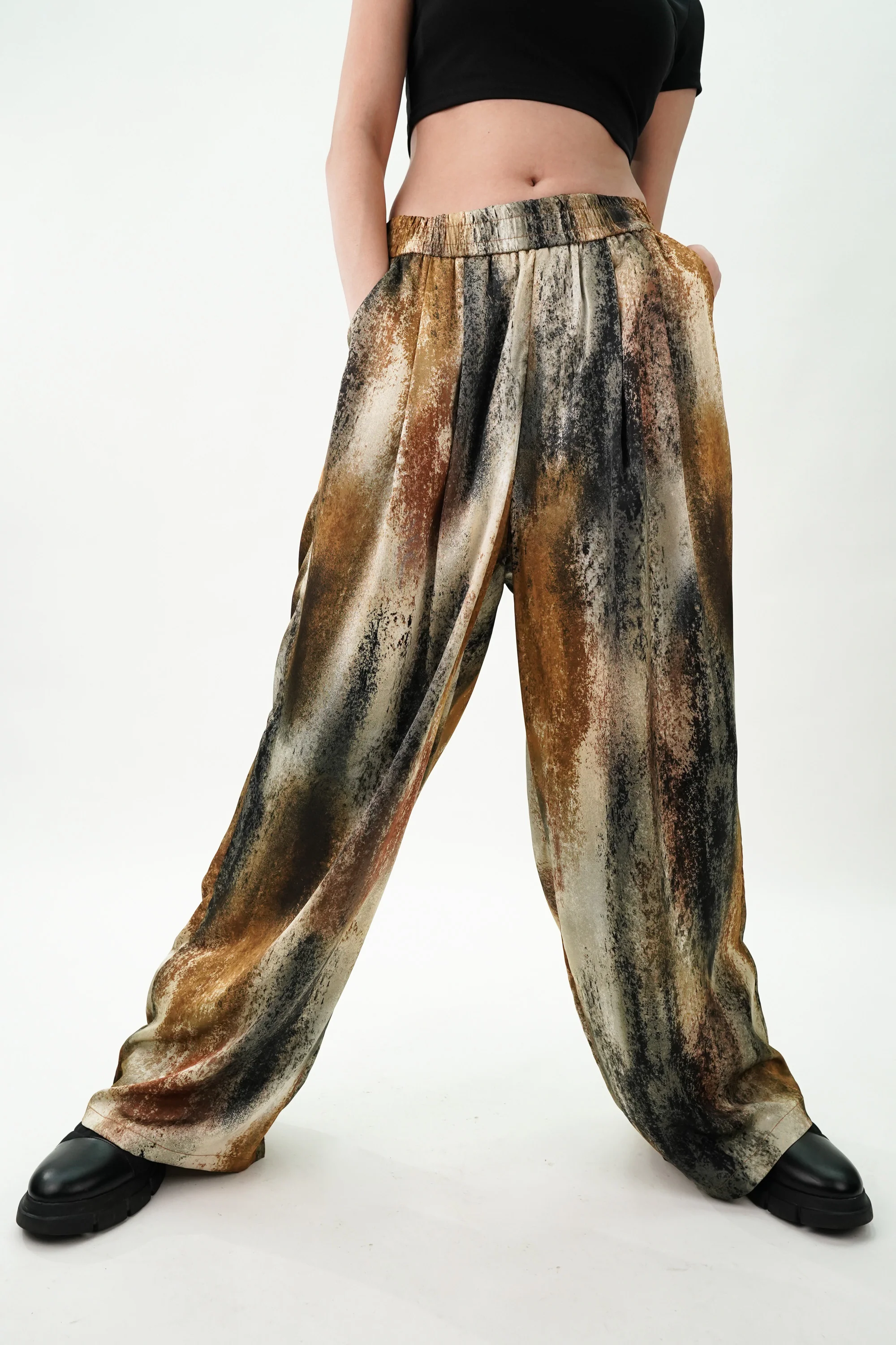 Warm Tone Wide leg Satin Pants