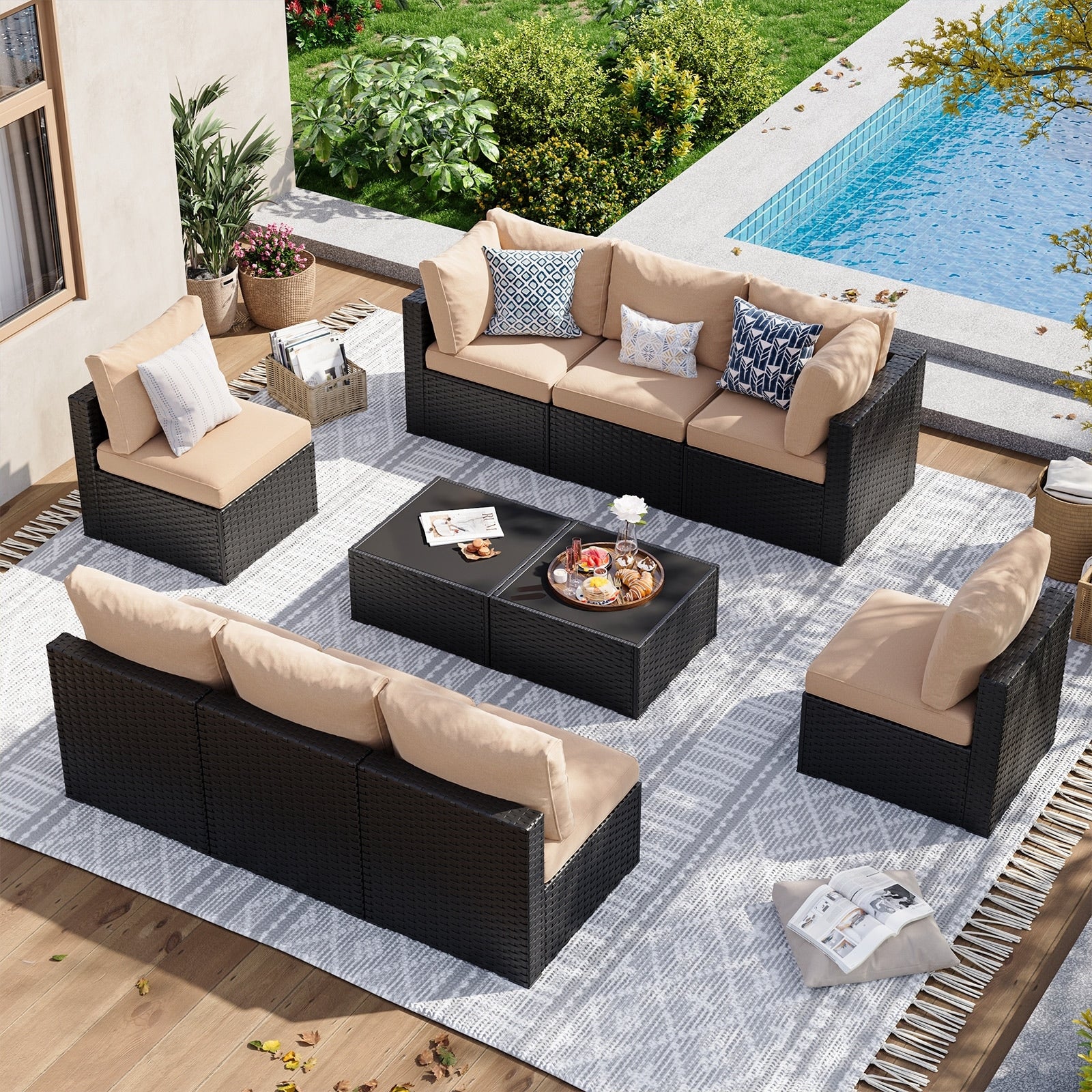 Wicker Rattan Patio Sectional Sofa Set
