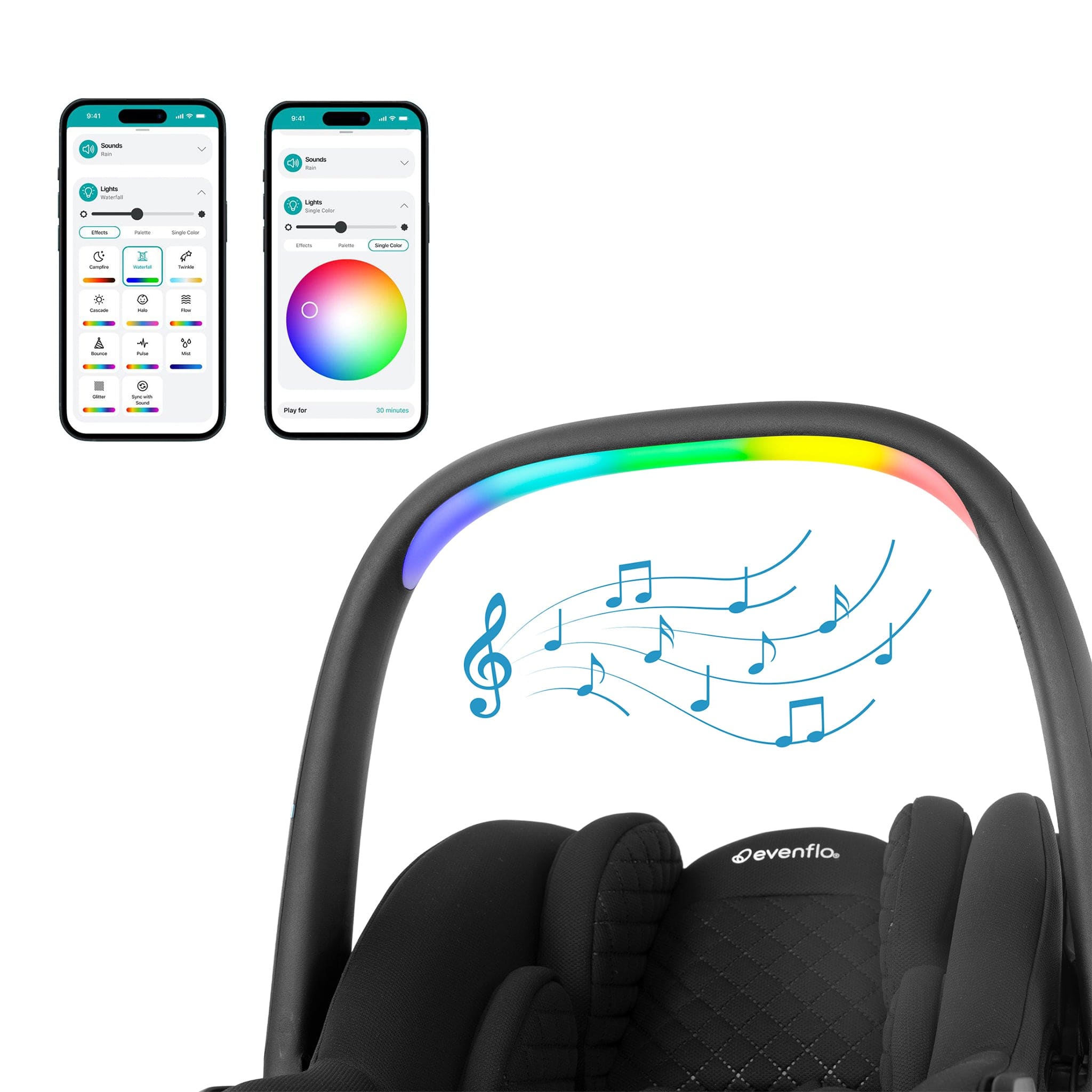 Evenflo Revolve180 LiteMax NXT Rotational Infant Car Seat with SensorySoothe - Jasper Black