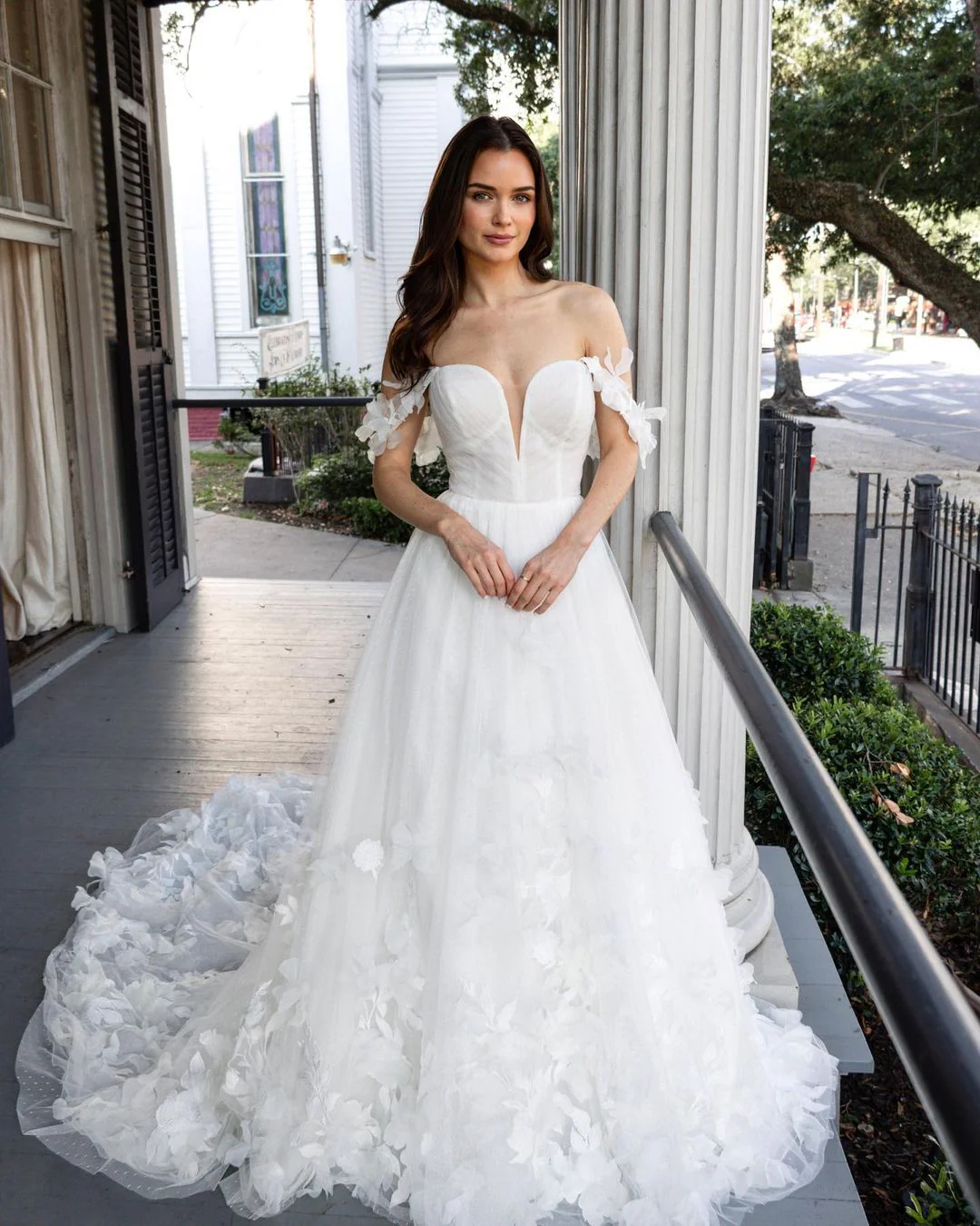 Fairy A Line V Neck Tulle Wedding Dress with 3D Flower Appliques