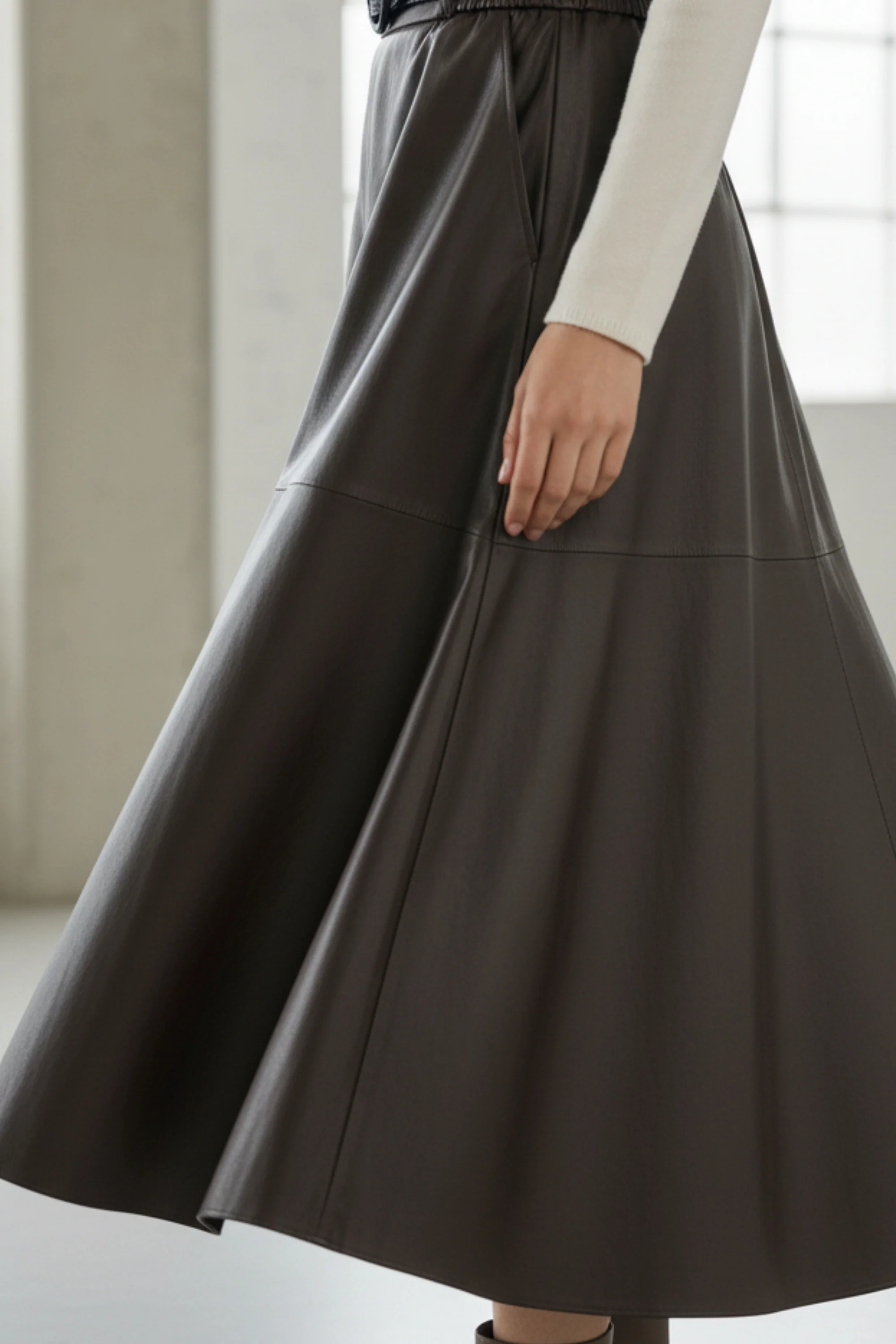 Espresso Belted Faux Leather Skirt