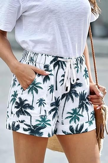 AERLEN Women Comfy Drawstring Casual Elastic Waist Pure Color Shorts