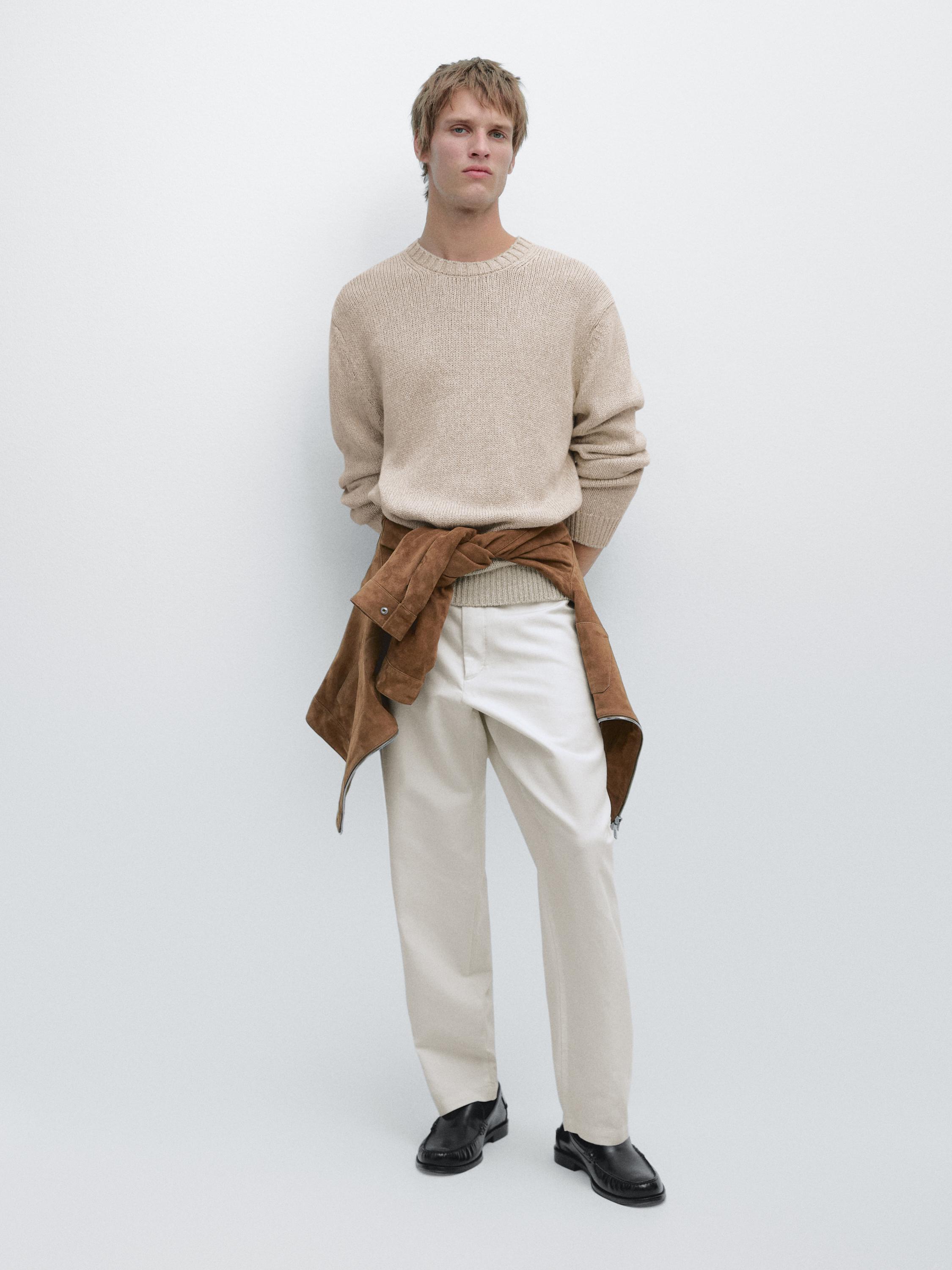 Pantalón tapered fit algodón lino