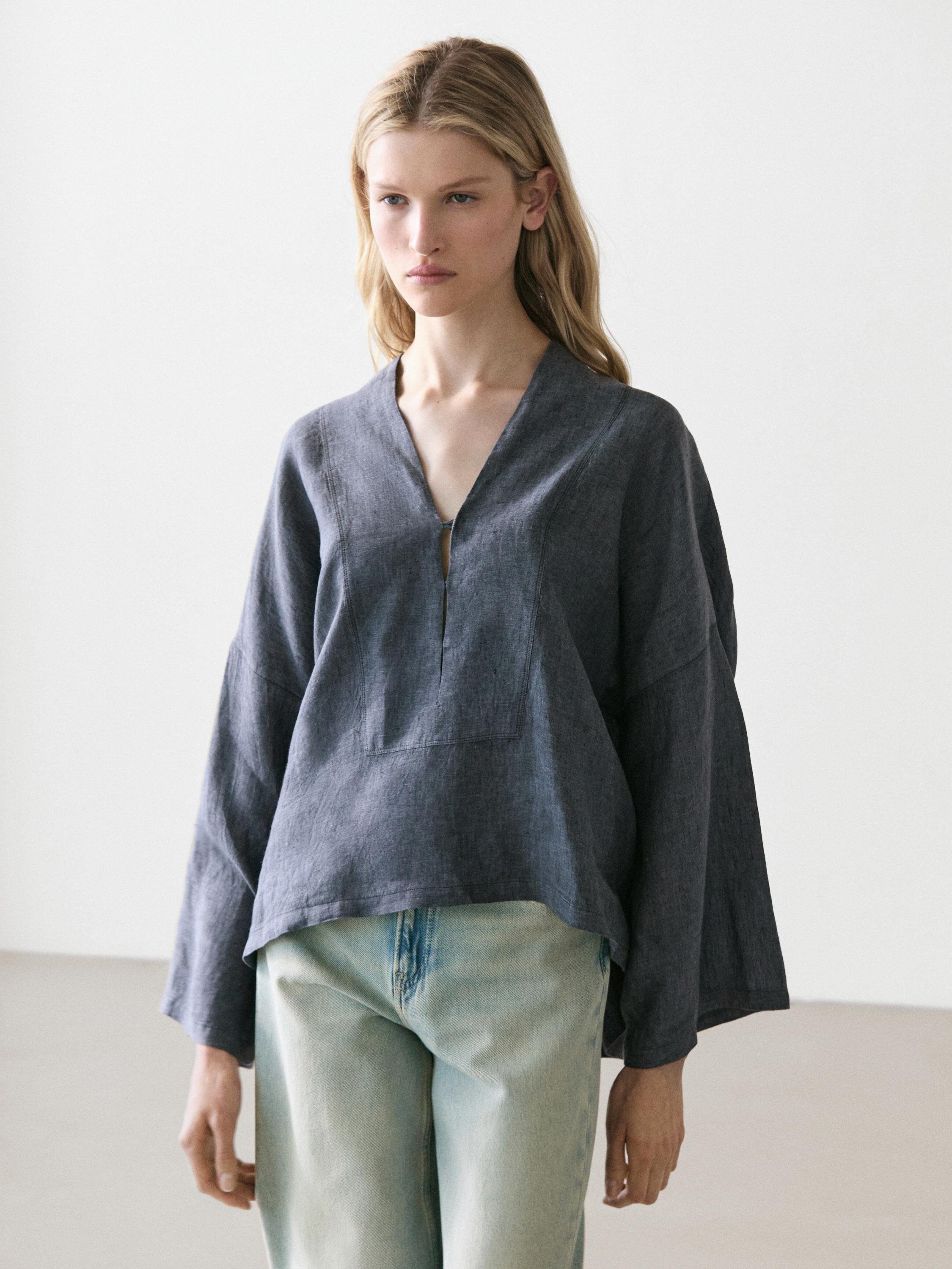 Kimono escote pico 100% lino