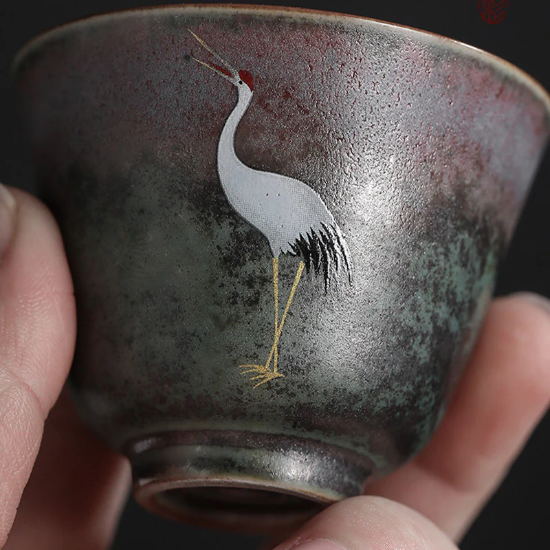 Auspicious Crane Ceramic Teacup Kung Fu Tea Cup Bowl