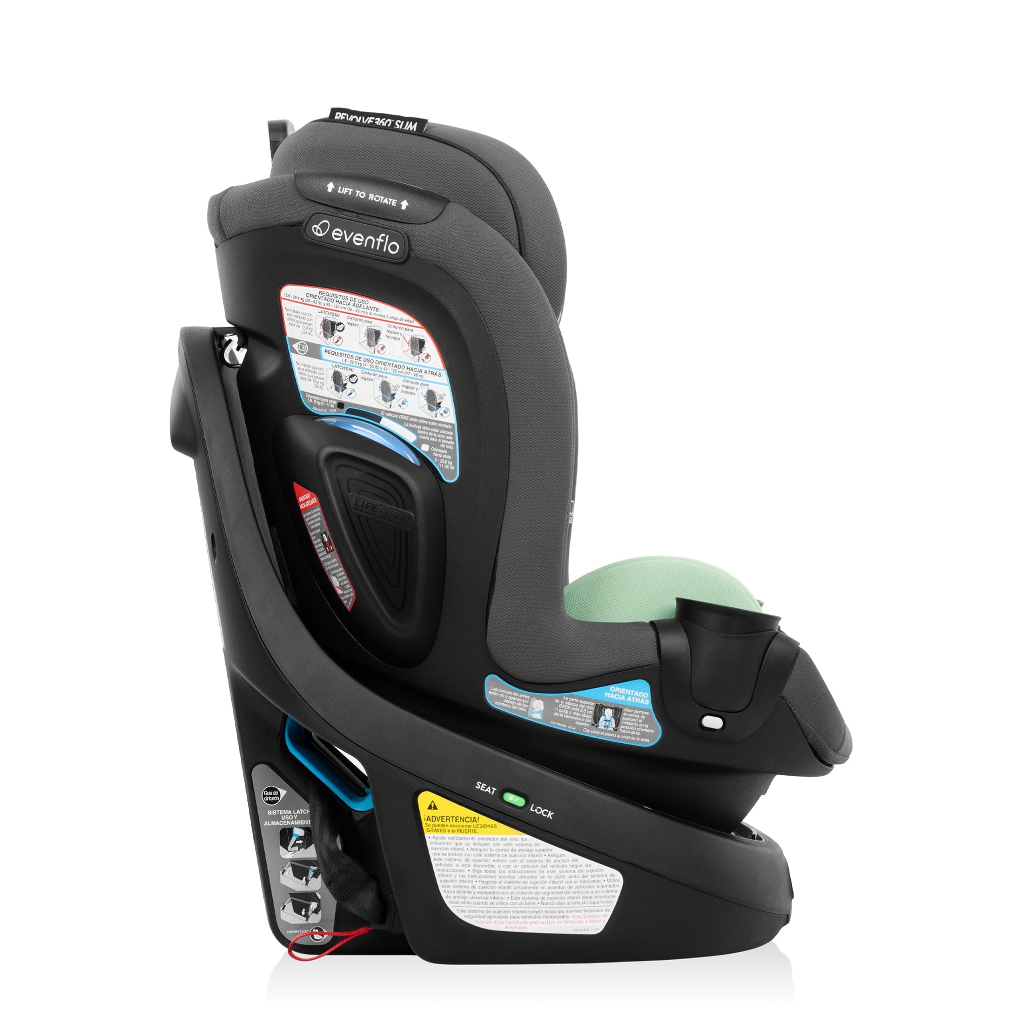 Evenflo Revolve360 Slim 2-in-1 Rotational Convertible Car Seat with SensorSafe - Peridot Green (Green & Gentle)