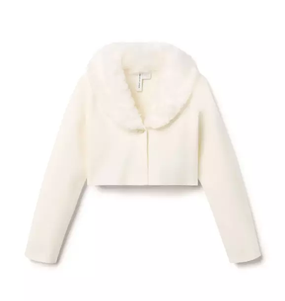 Faux Fur Collar Cropped Cardigan