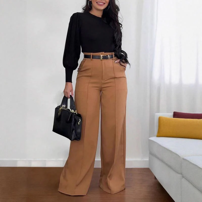 Women's Autumn New Commuter Casual Versatile Khaki Solid Color Draped Suit Pants Loose Straight Long Pants