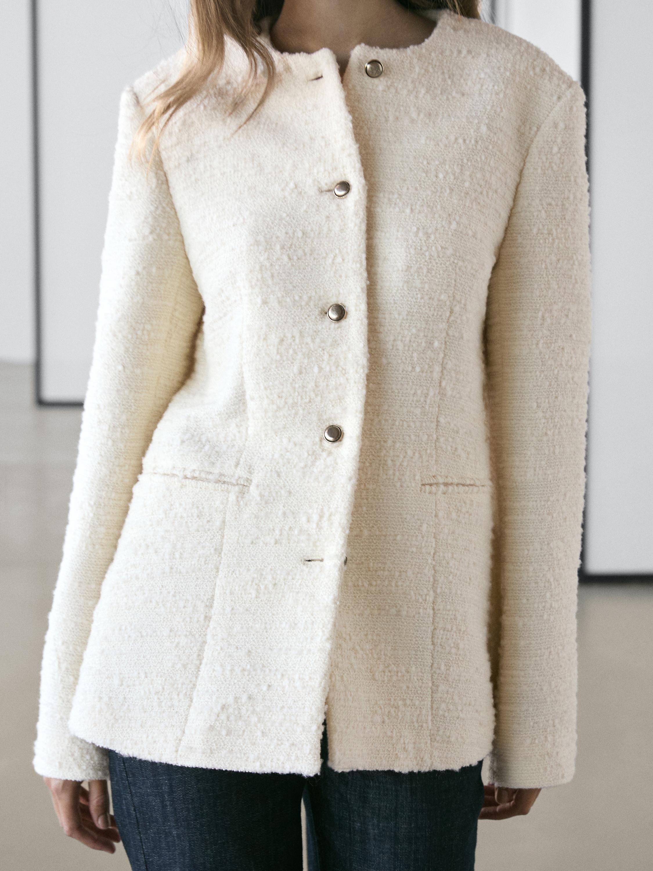 Chaqueta textura botones joya mezcla lana
