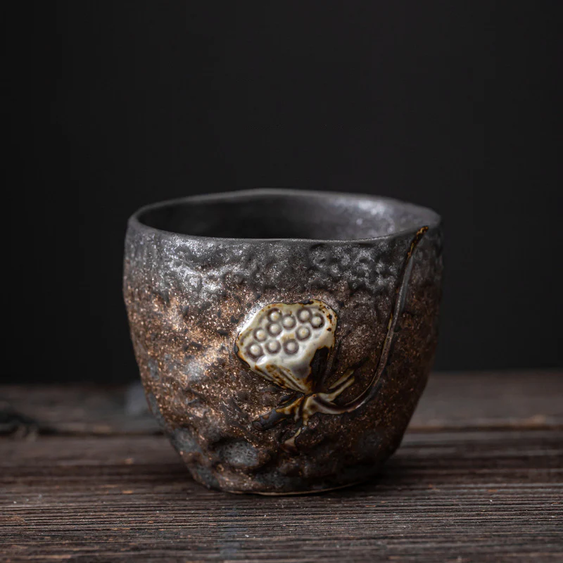 Lotus Pod Leaf Flower Auspicious Clouds Ceramic Teacup Kung Fu Tea Cup